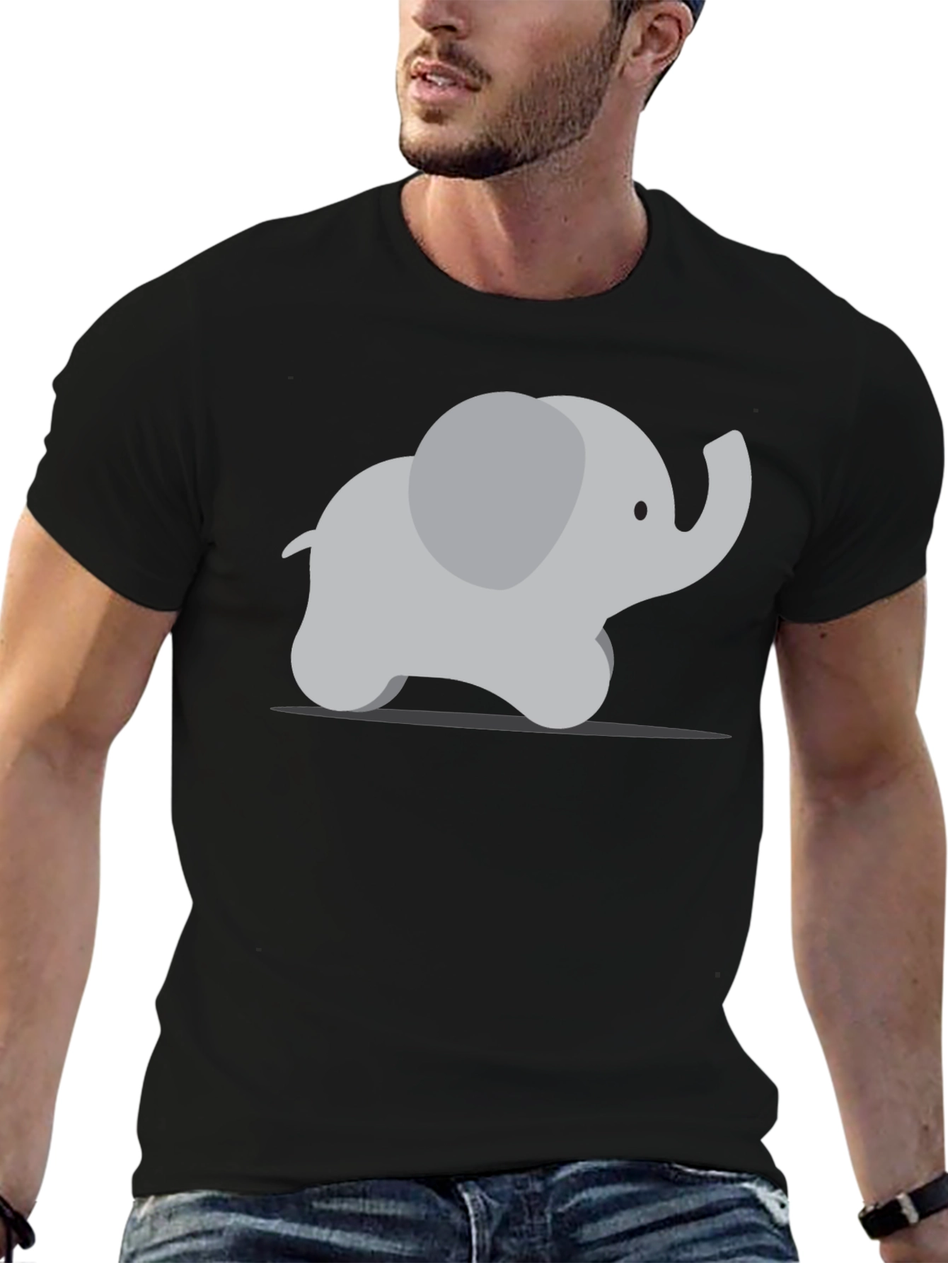 Black Cute Cartoon Elephant Graphic Tee - Black view 6