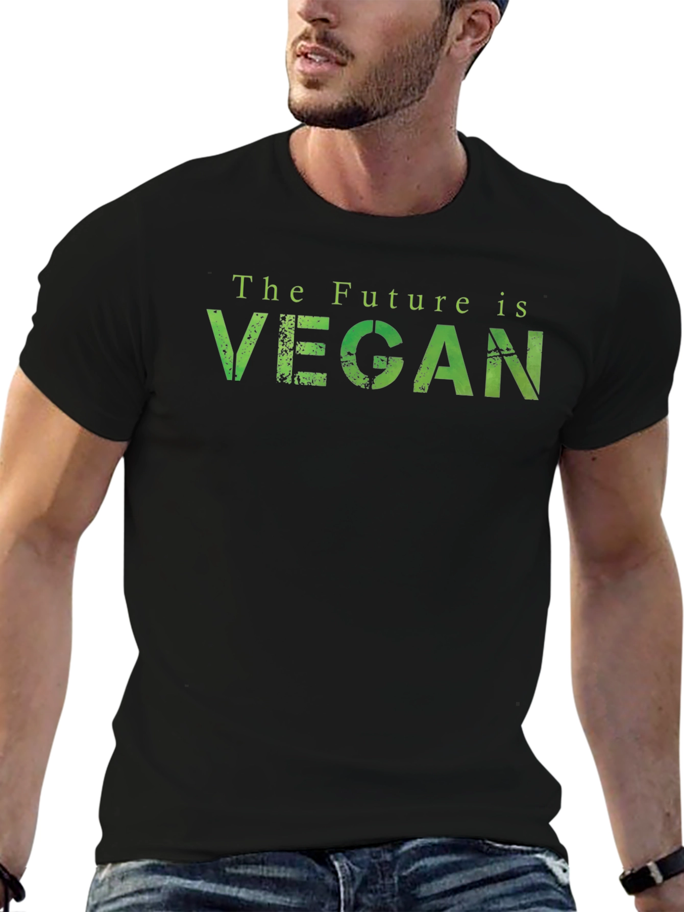 Black The Future is Vegan T-Shirt - Green Lettering view 6