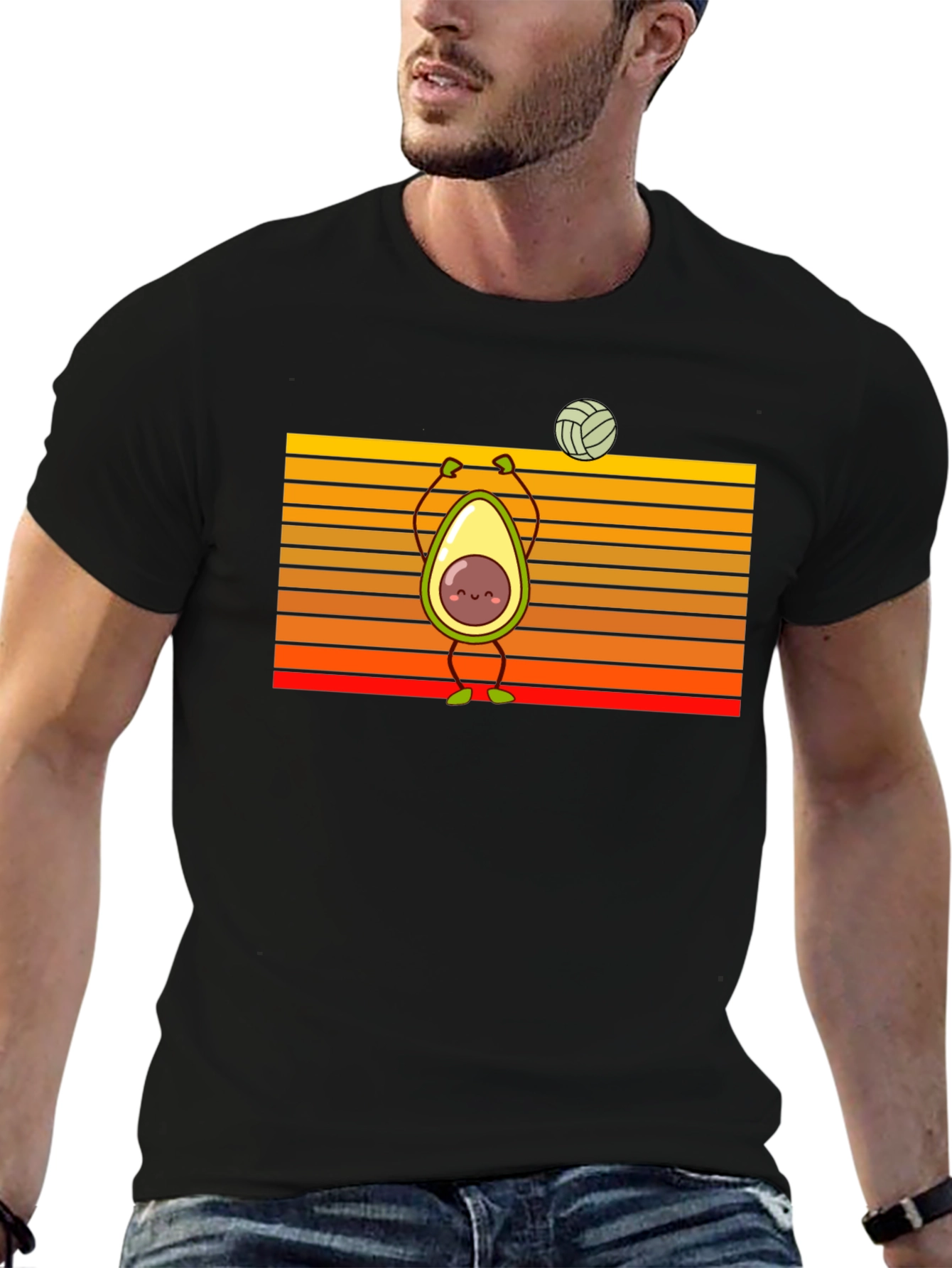 Black Avocado Volleyball T-Shirt: Fun & Stylish view 6