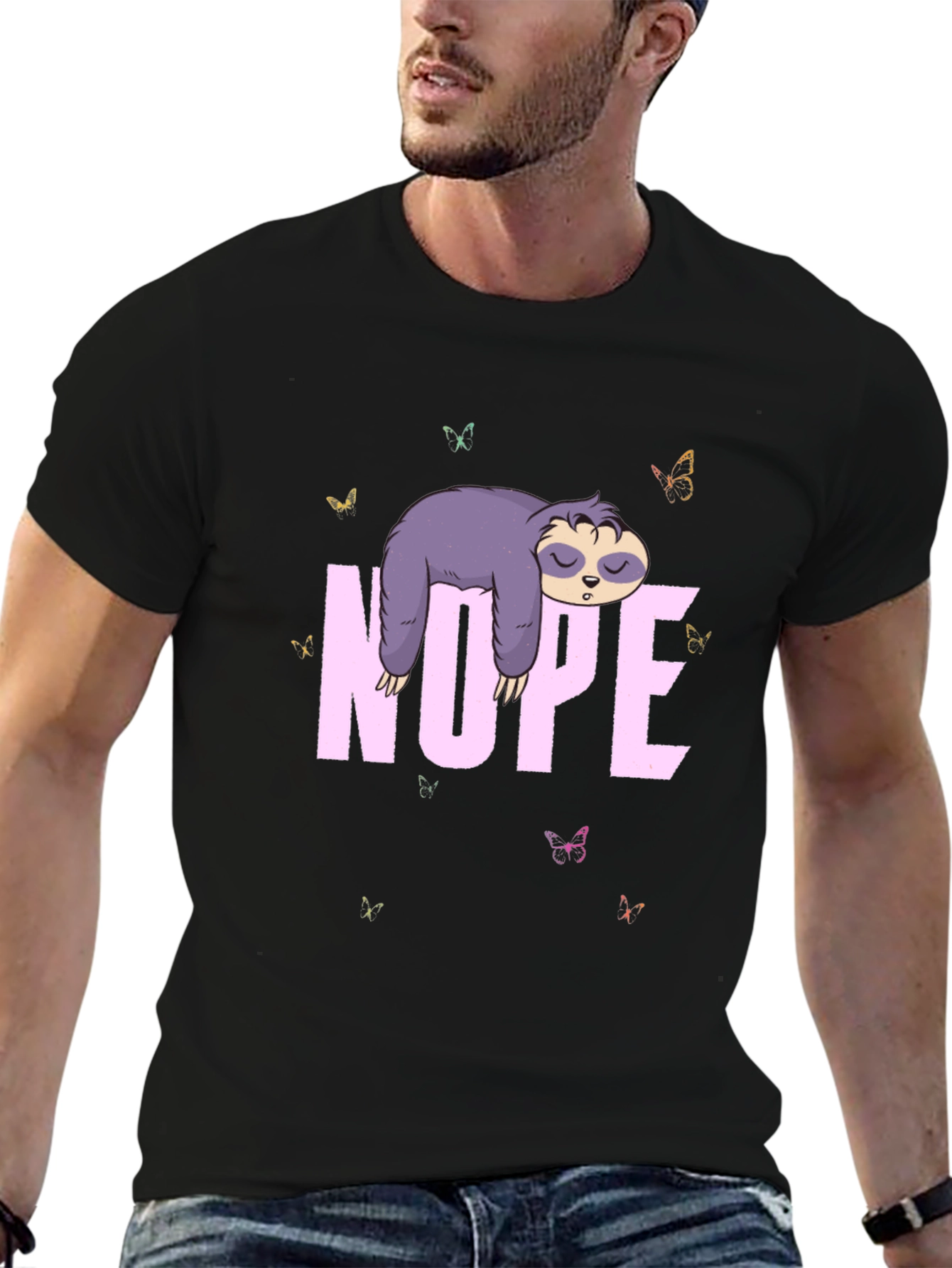 Black Nope Sloth Tee - Cute Lazy Animal T-Shirt view 6