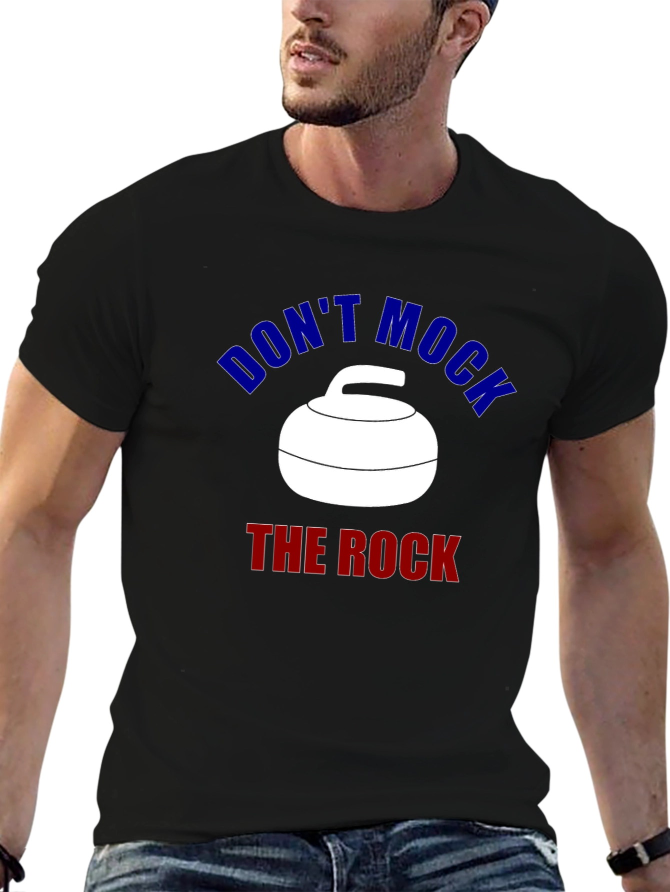 Black Don't Mock The Rock Curling T-Shirt view 6