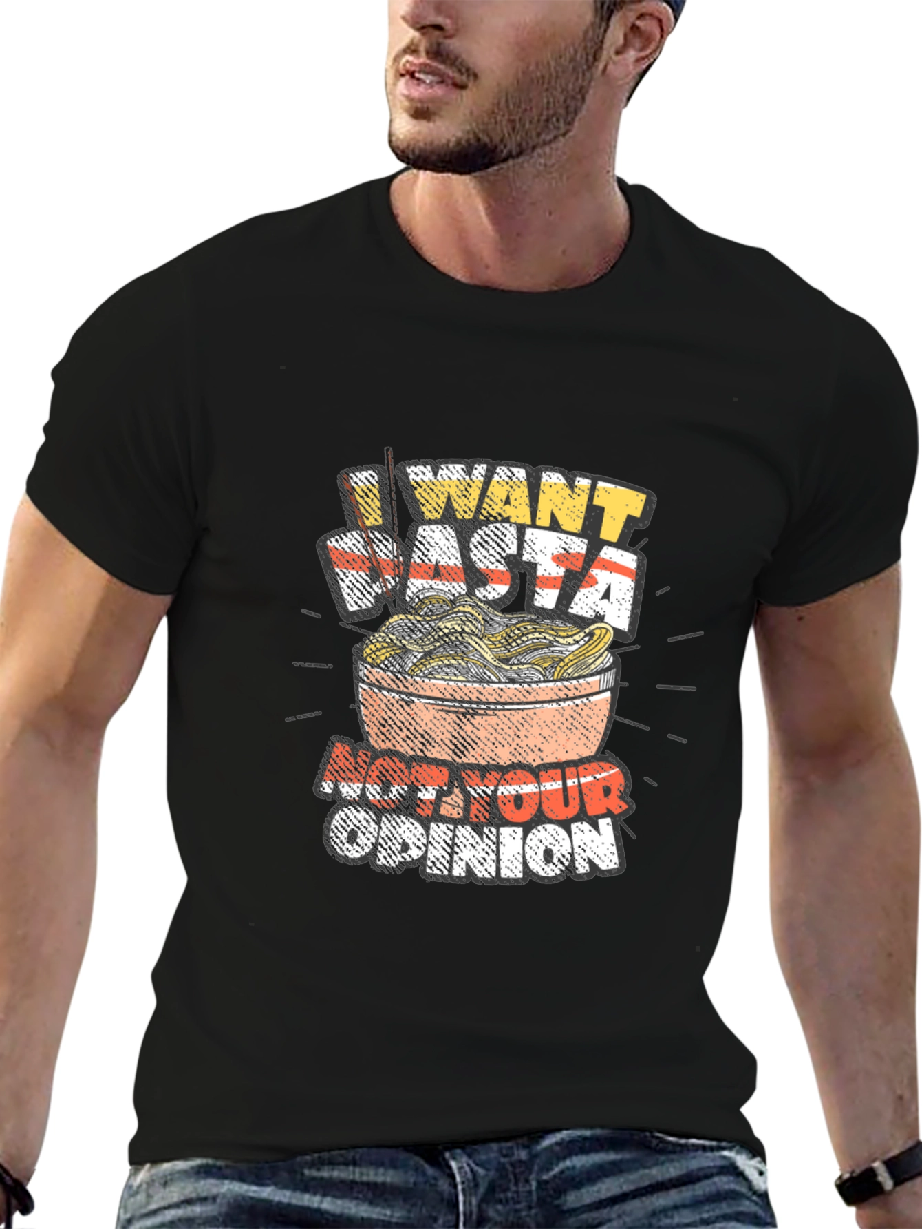 Black I Want Pasta Graphic T-Shirt - Funny Foodie Tee view 6