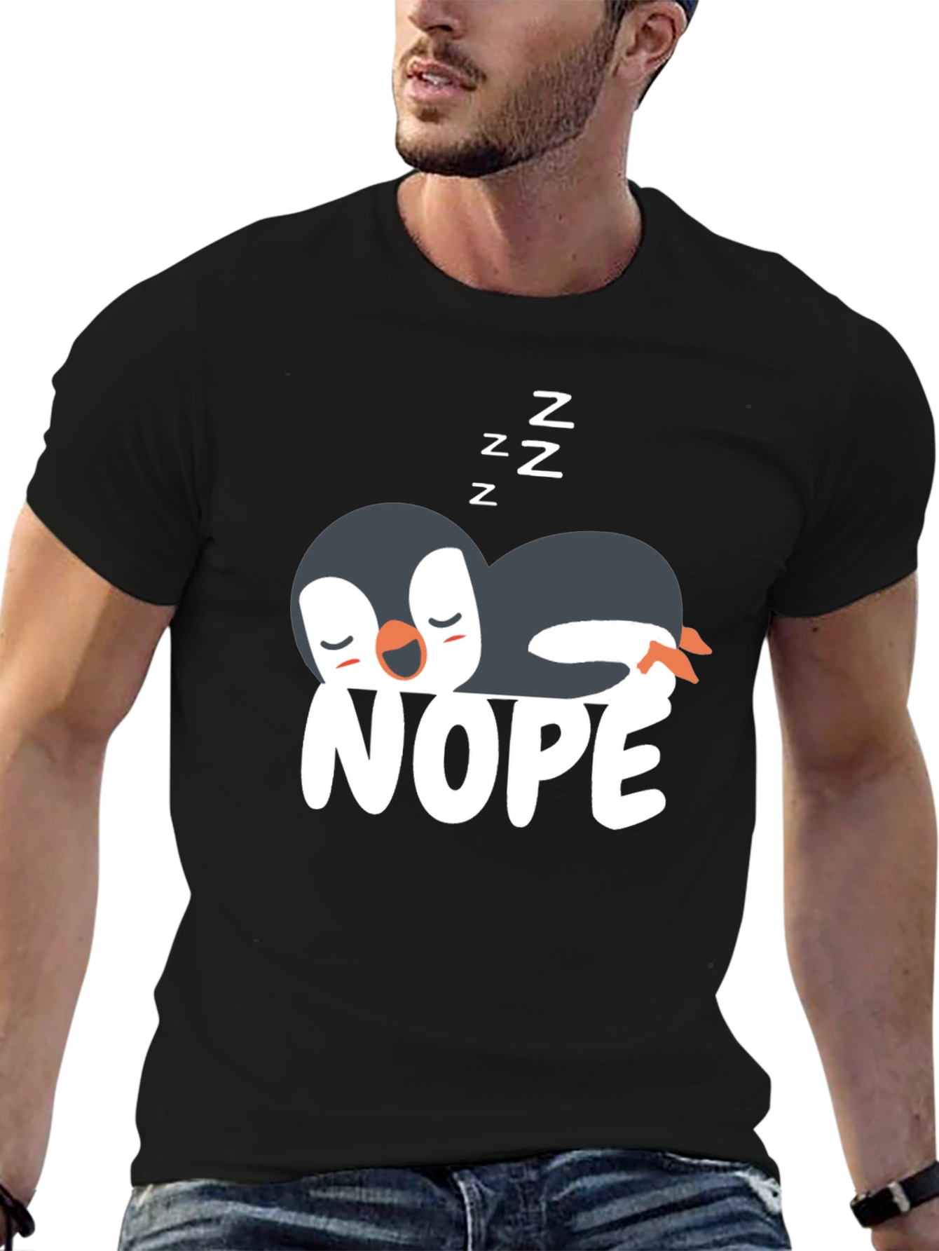 Black Nope Penguin T-Shirt - Funny & Relaxed Style view 6