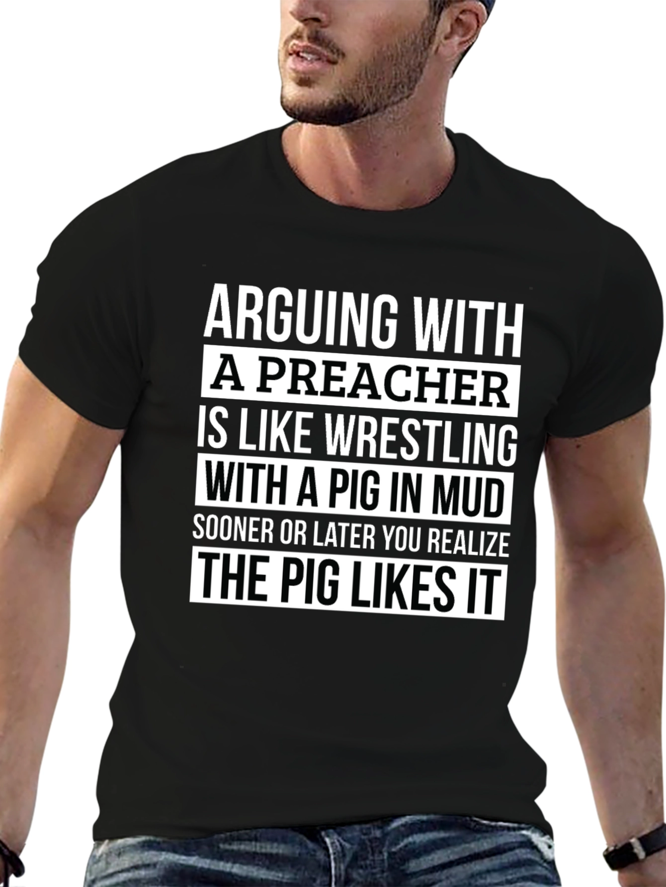 Black Arguing With A Preacher T-Shirt view 6
