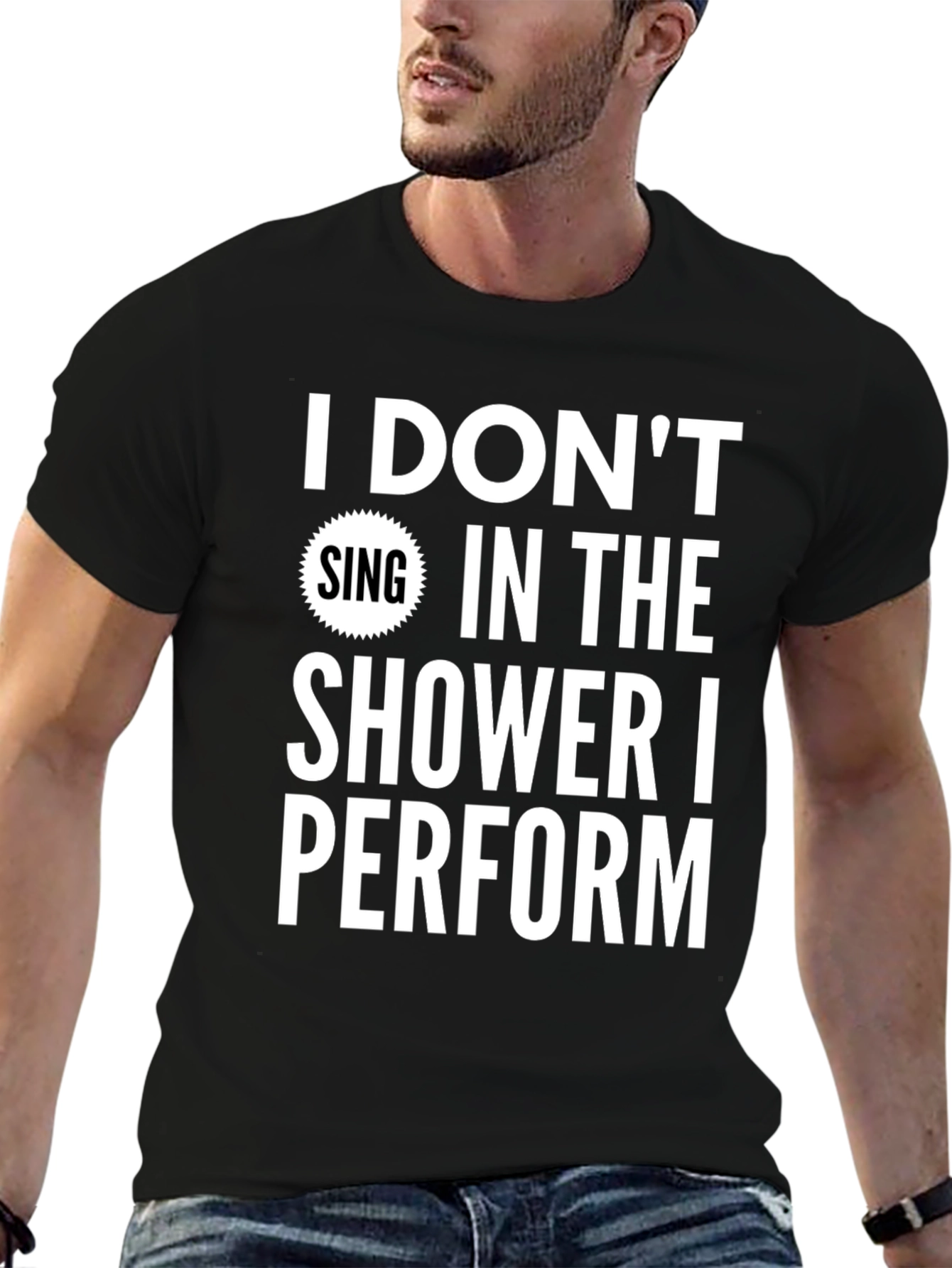 Black Funny Shower Singer T-Shirt view 6