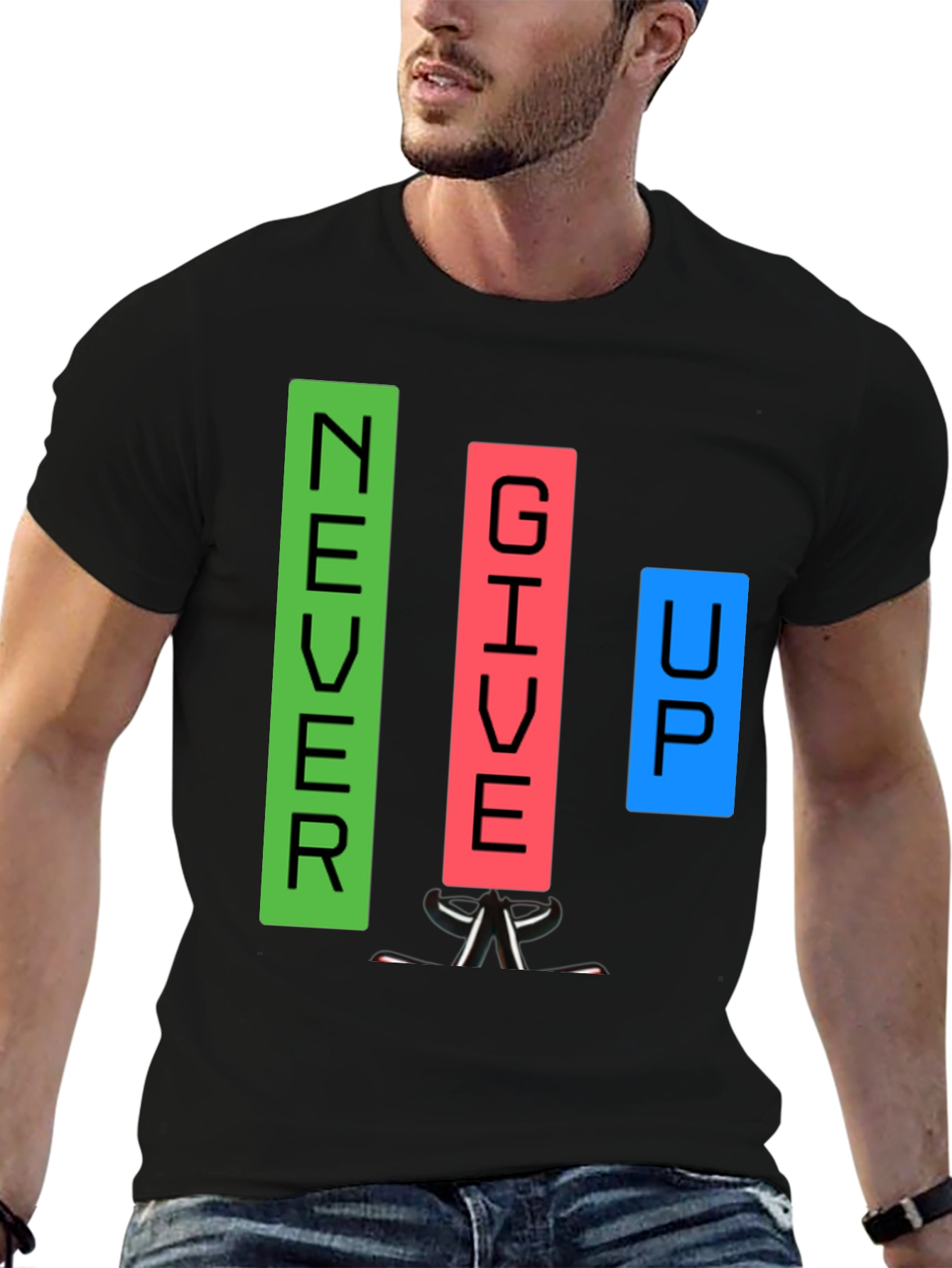 Black Never Give Up Graphic T-Shirt view 6