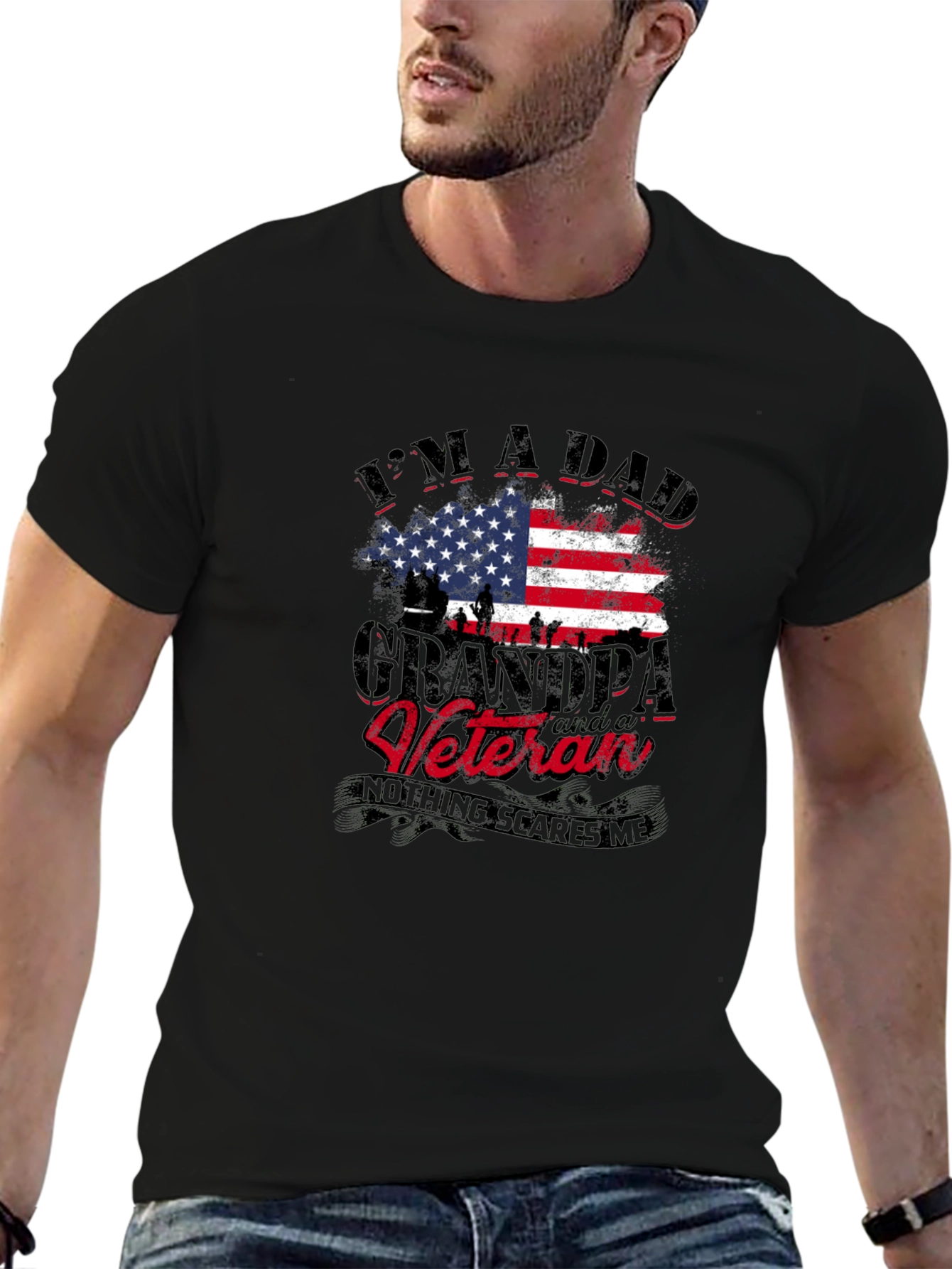 Black Dad Grandpa Veteran Graphic Tee view 6