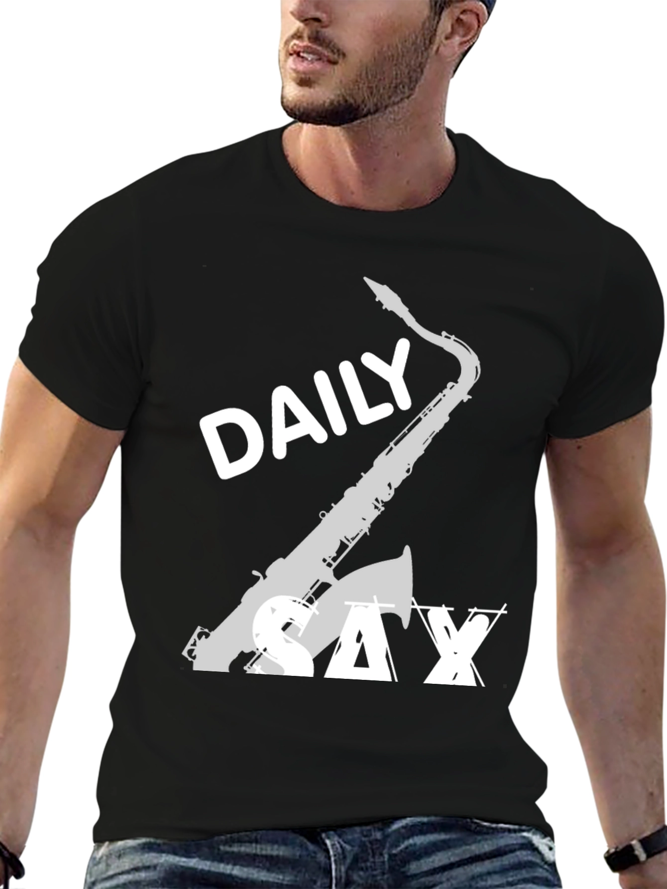 Black Daily Sax Black T-Shirt - Music Lover Tee view 6