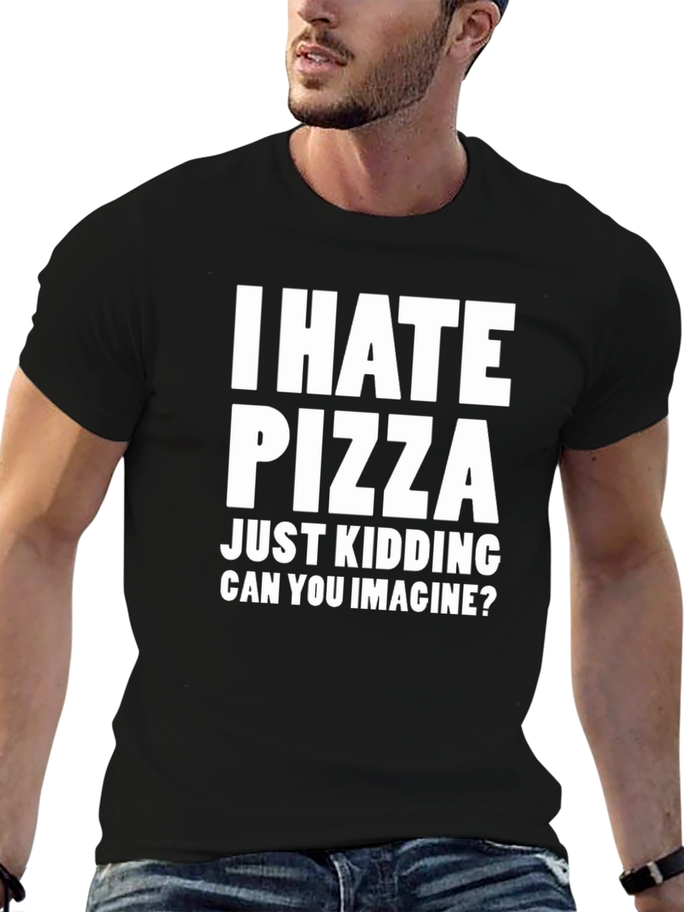 Black Funny "I Hate Pizza" Graphic Tee view 6