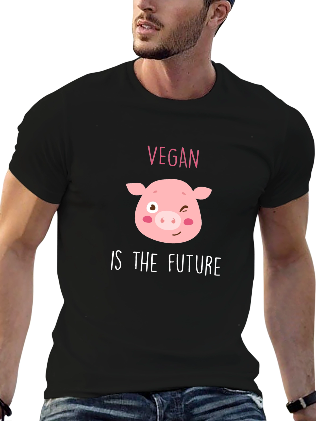 Black Vegan Pig T-Shirt - Vegan is the Future Tee view 6