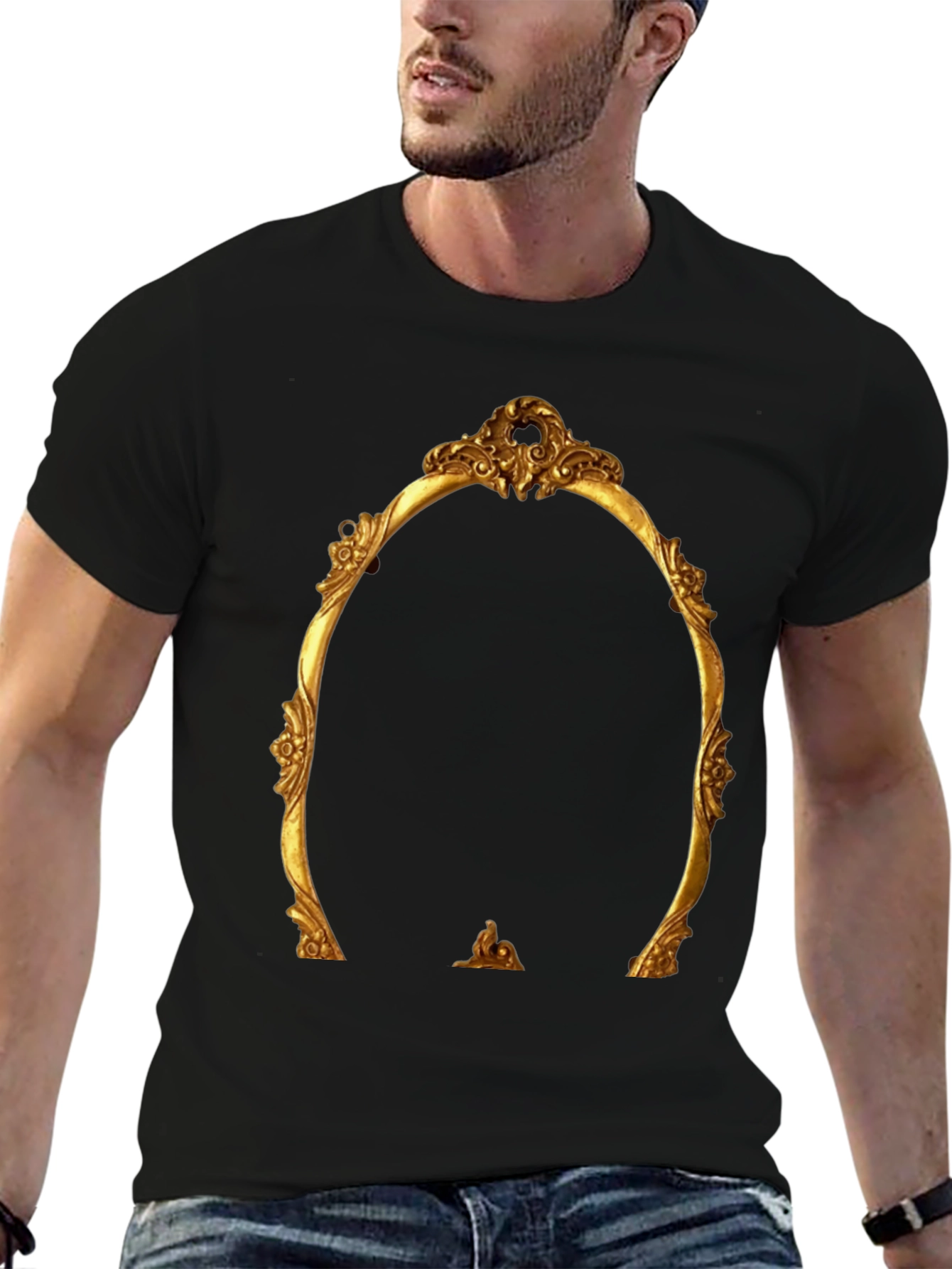 Black Ornate Golden Frame Graphic Tee - Statement Style view 6