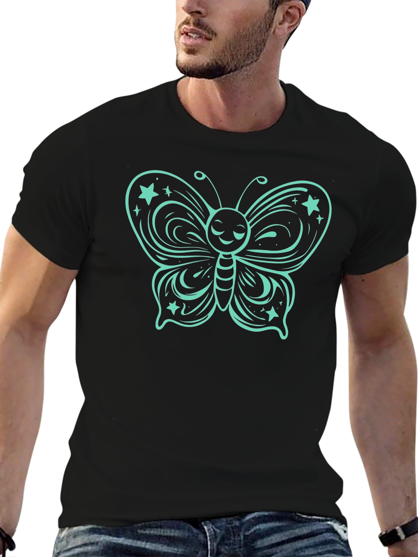 Black Butterfly Graphic Tee - Black Cotton T-Shirt view 6