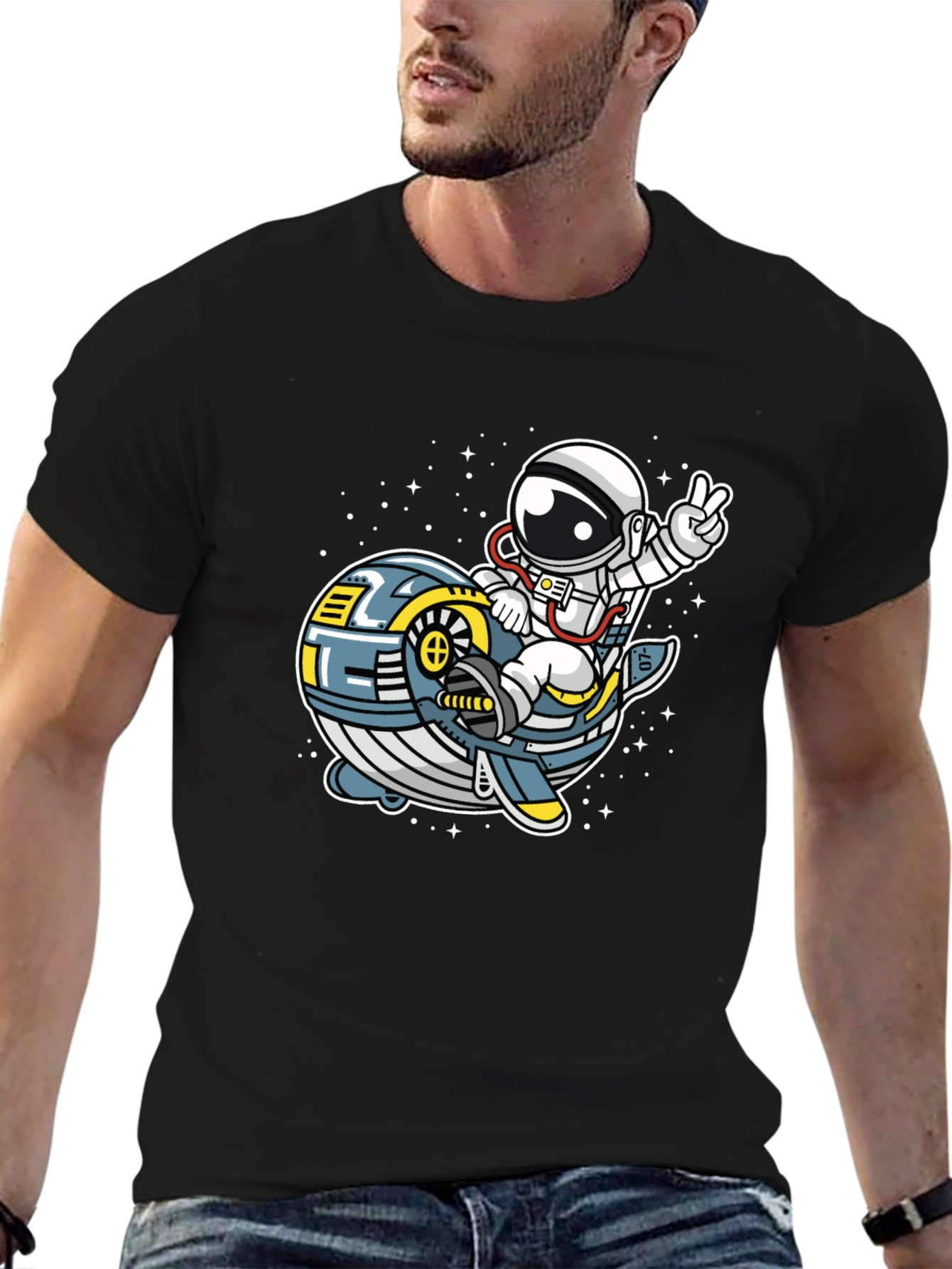 Black Astronaut Whale Space Ride T-Shirt view 6