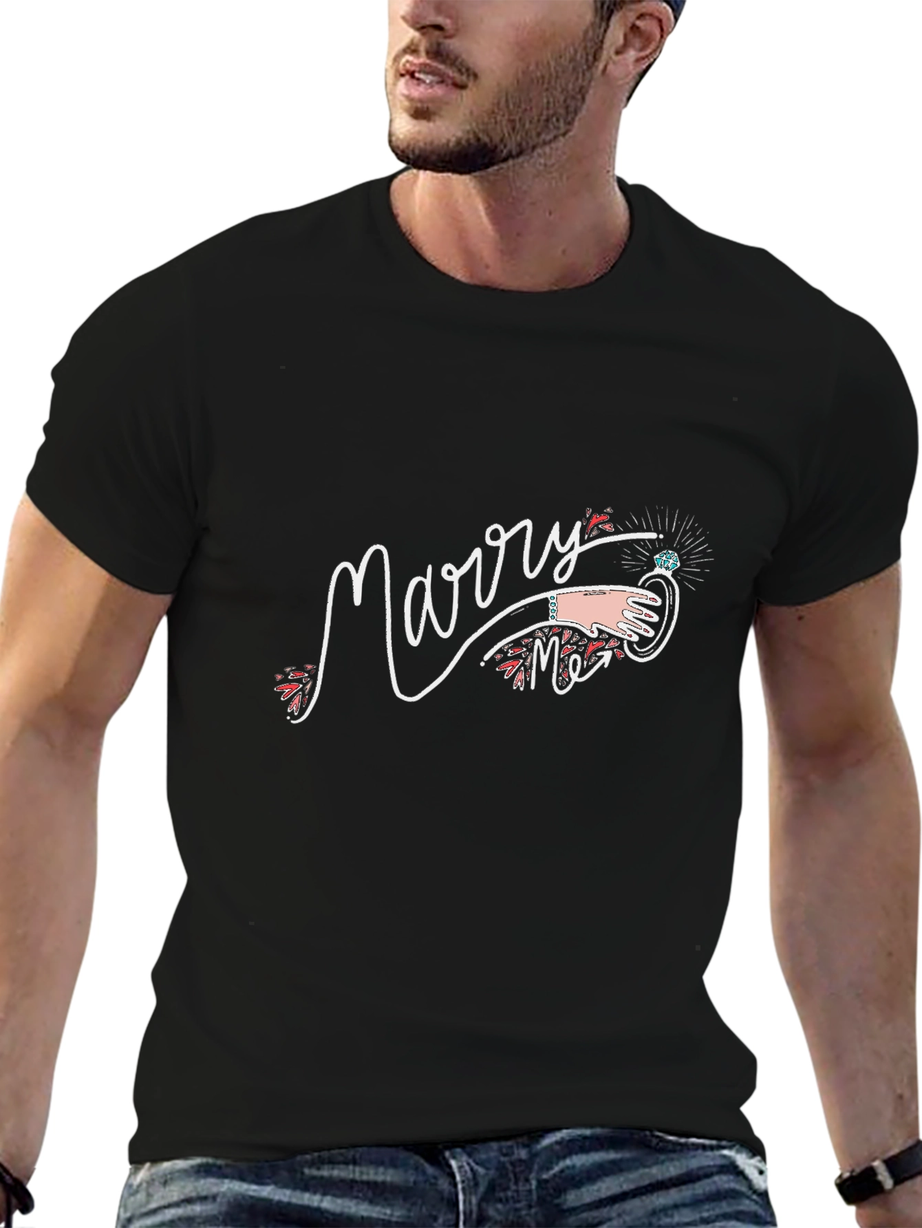Black Marry Me Proposal T-Shirt - Black view 6