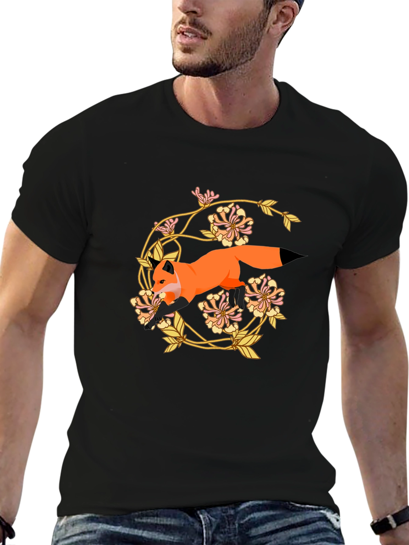 Black Fox and Floral Graphic Tee view 6
