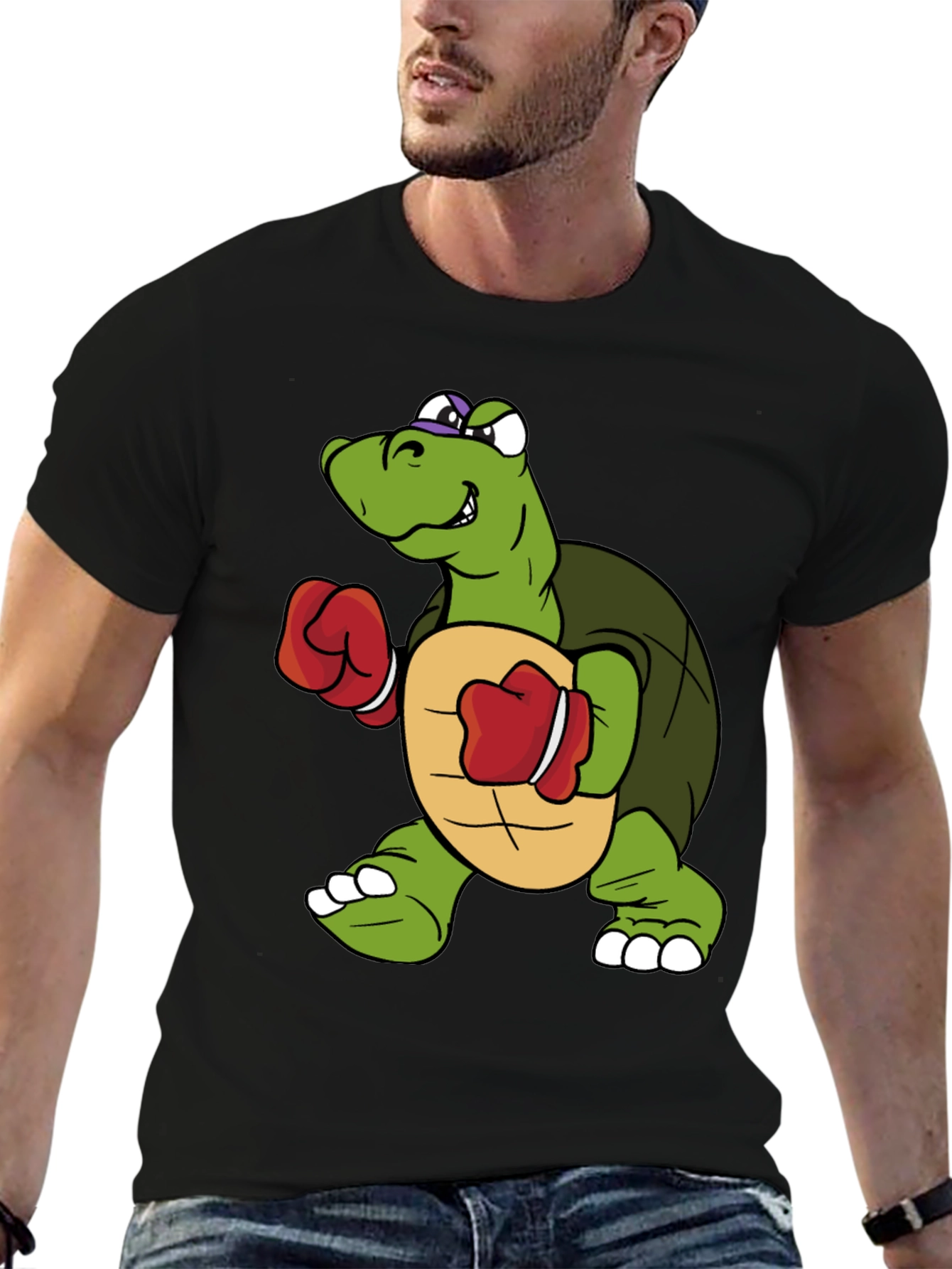 Black Turtle Boxer Graphic Tee - Novelty Cartoon Shirt view 6