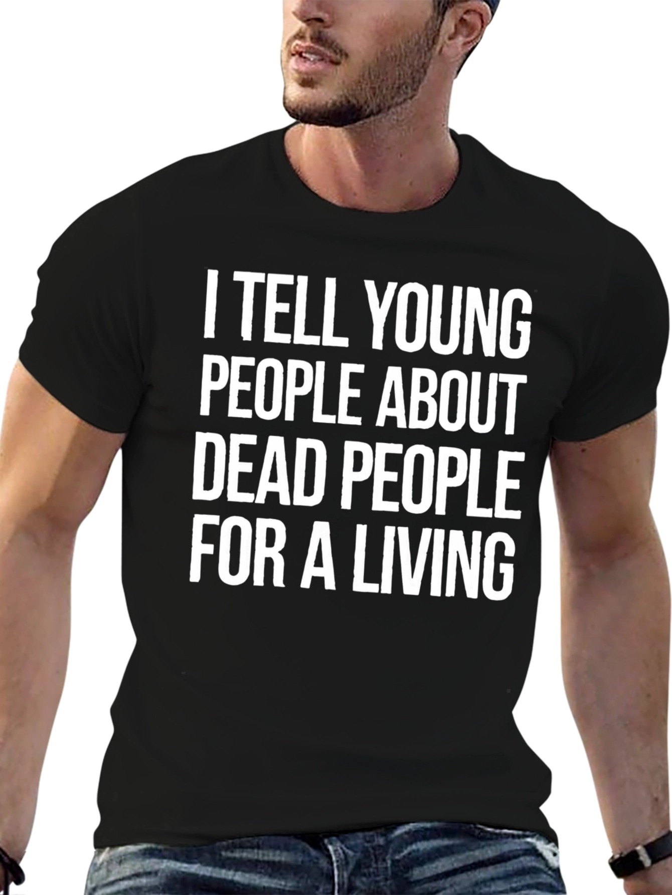 Black I Tell Young People About Dead People T-Shirt view 6