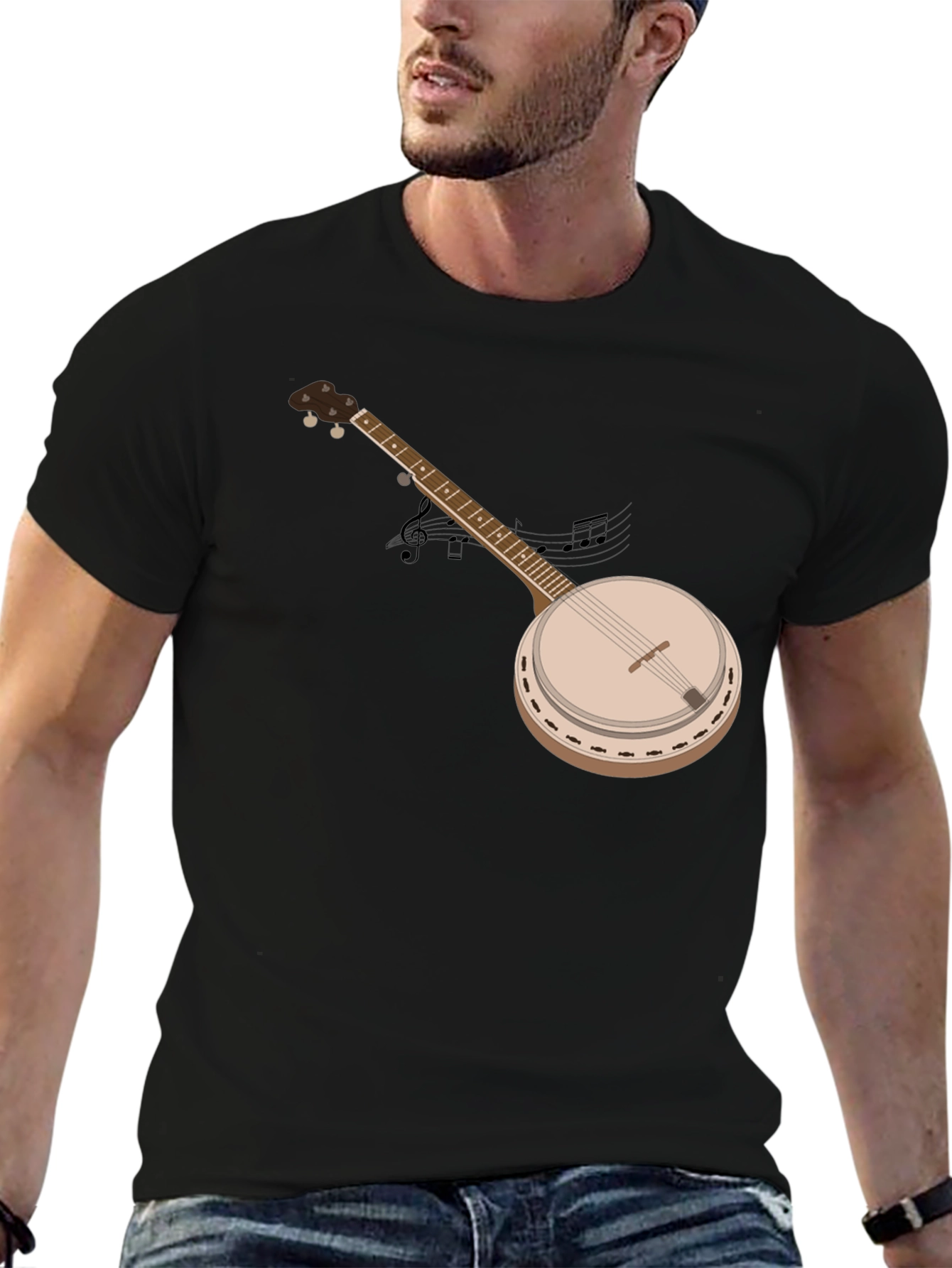 Black Banjo Graphic T-Shirt - Music Lover Tee view 6