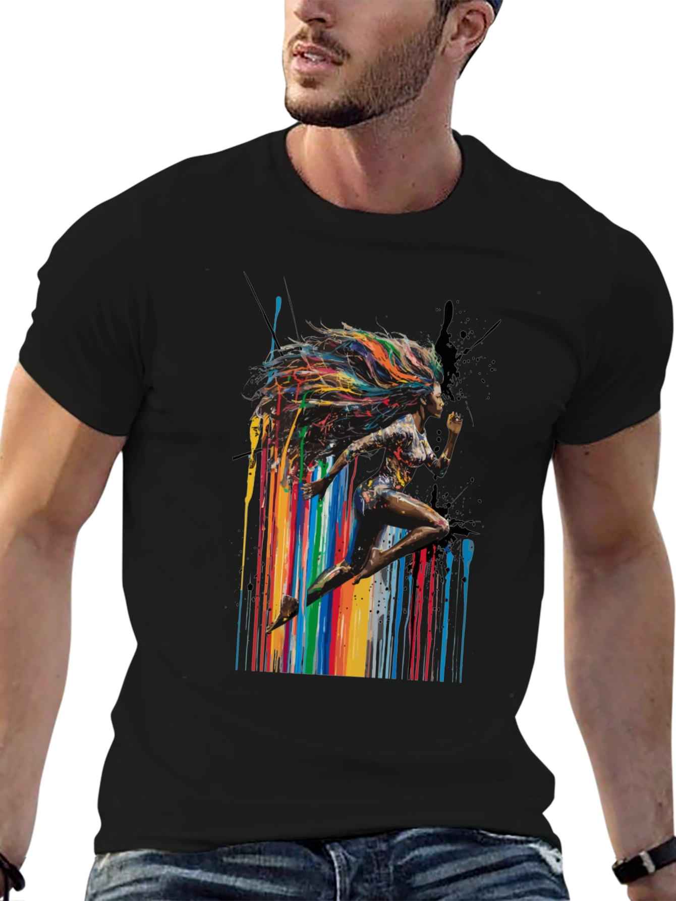 Black Colorful Runner Graphic Black T-Shirt view 6