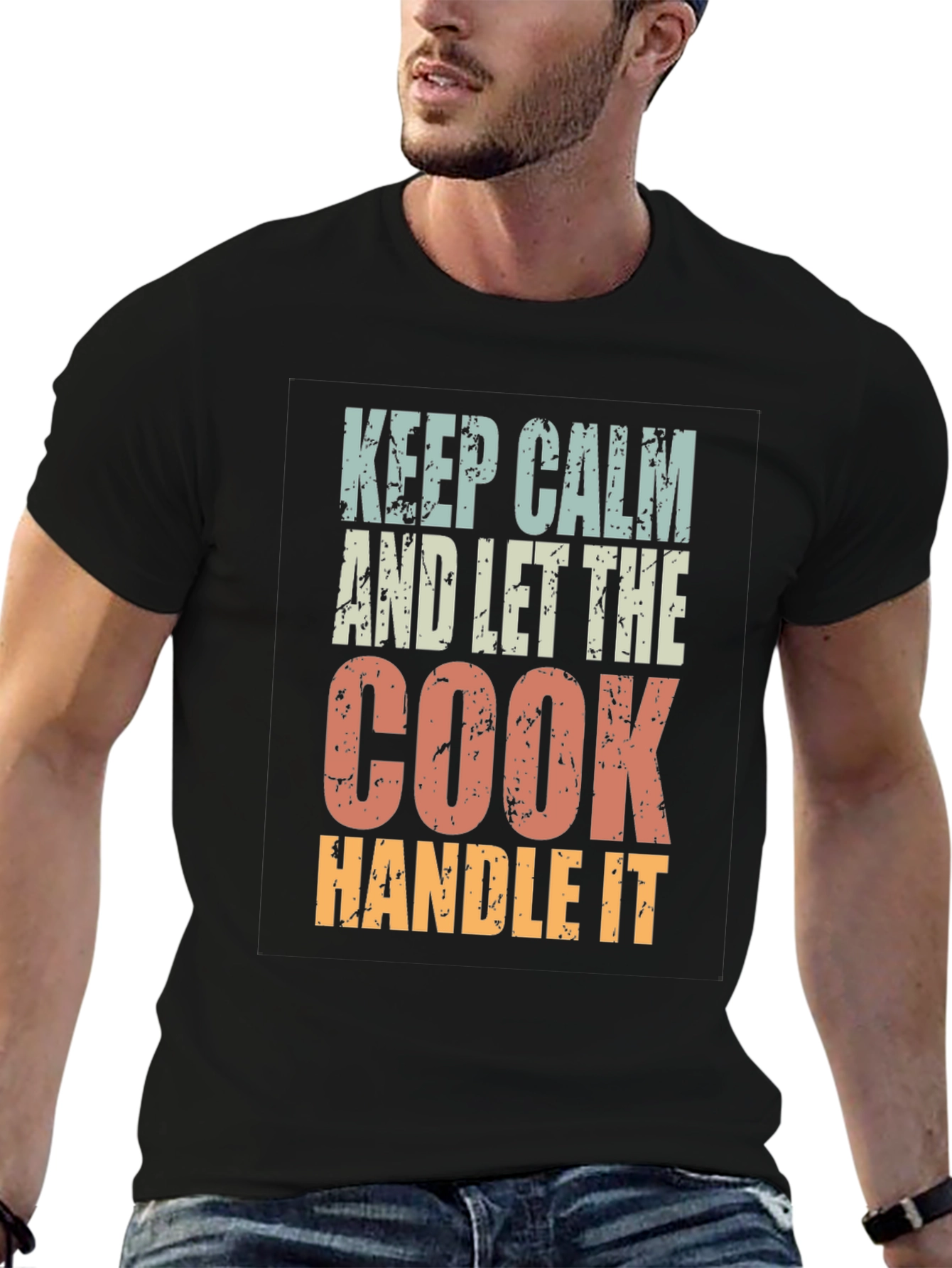 Black Keep Calm Cook T-Shirt - Chef Gift Idea view 6