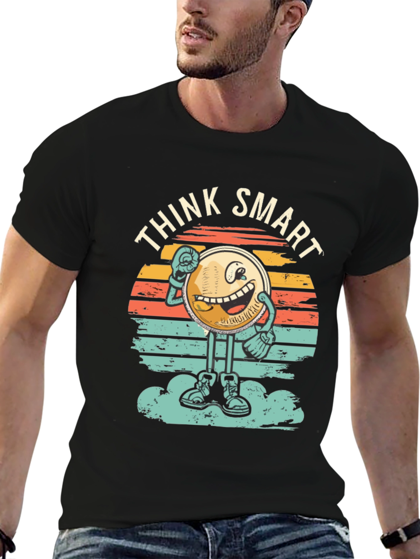Black Think Smart Graphic Tee - Retro Style view 6