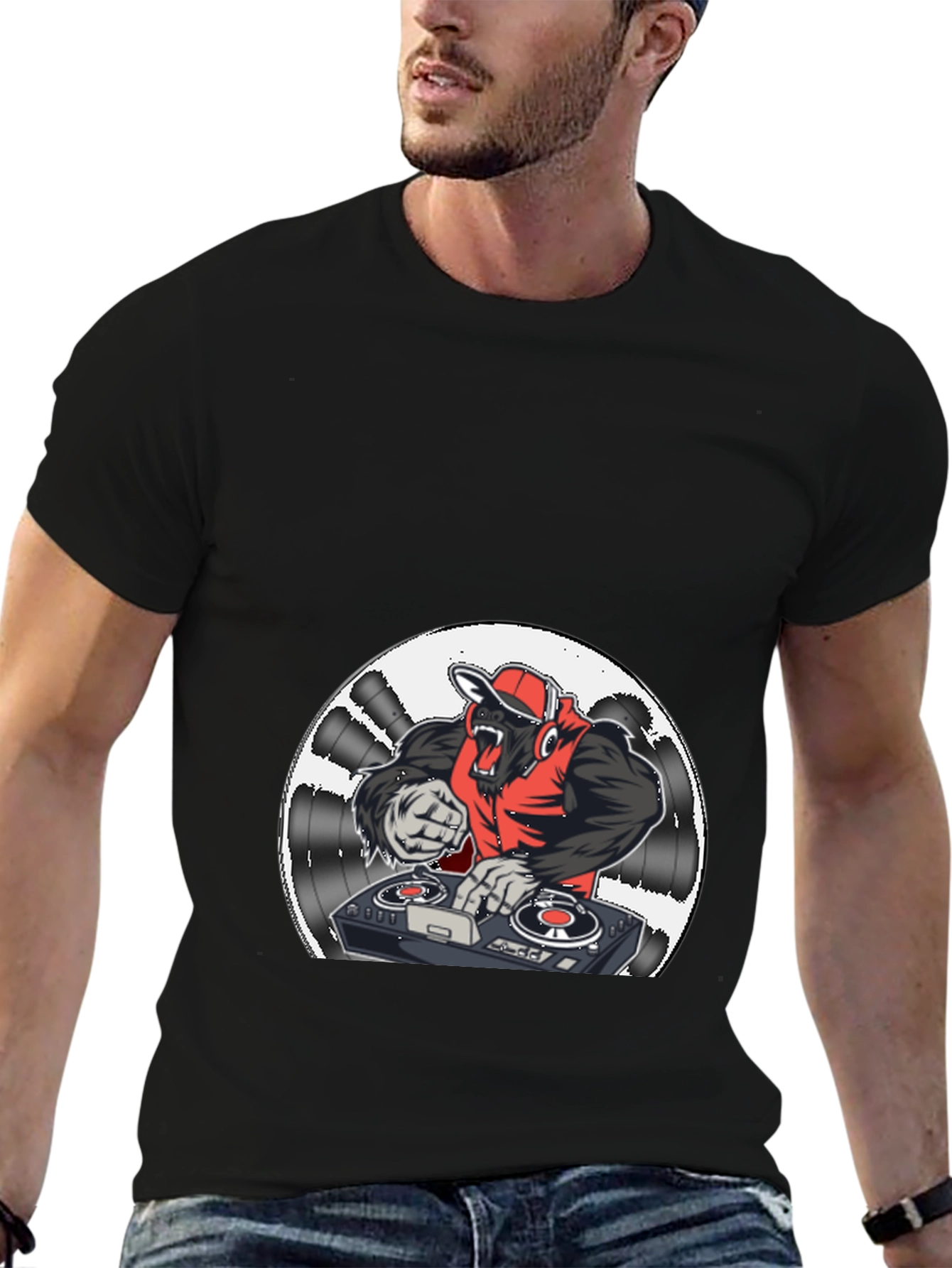 Black DJ Gorilla Graphic Tee - Black Cotton Blend view 6