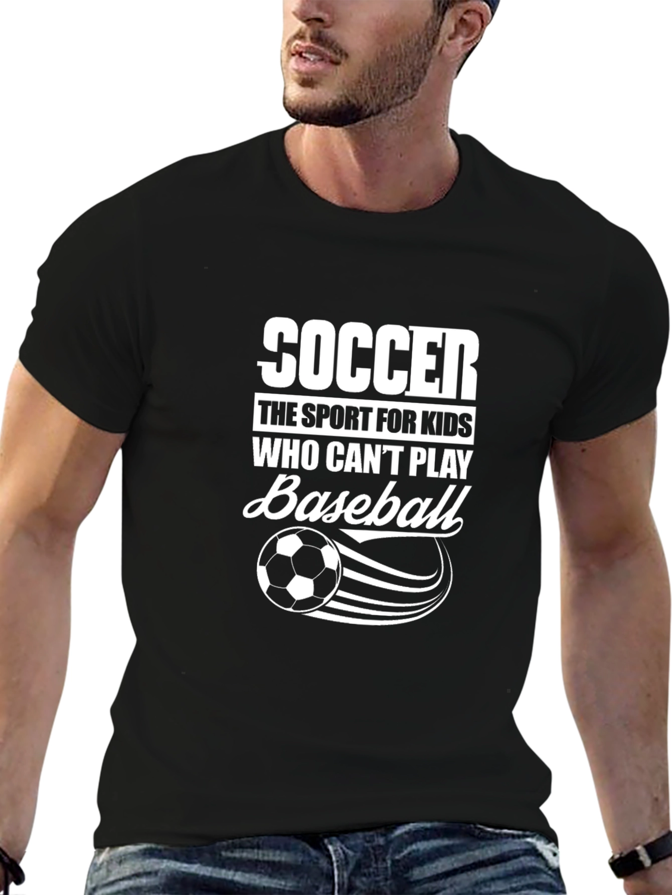 Black Funny Soccer Baseball T-Shirt view 6