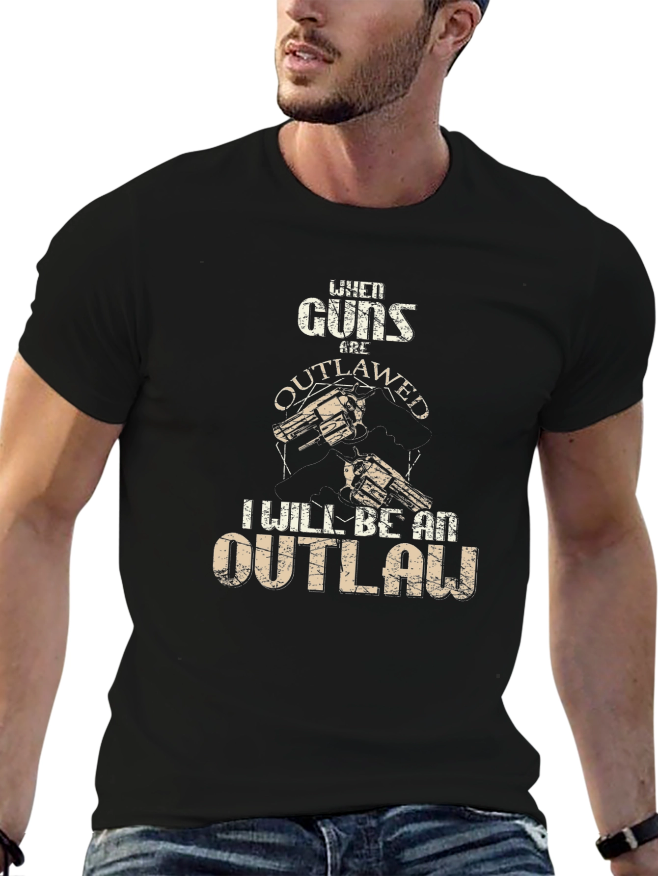Black Guns Outlawed Graphic Tee - Western Style view 6