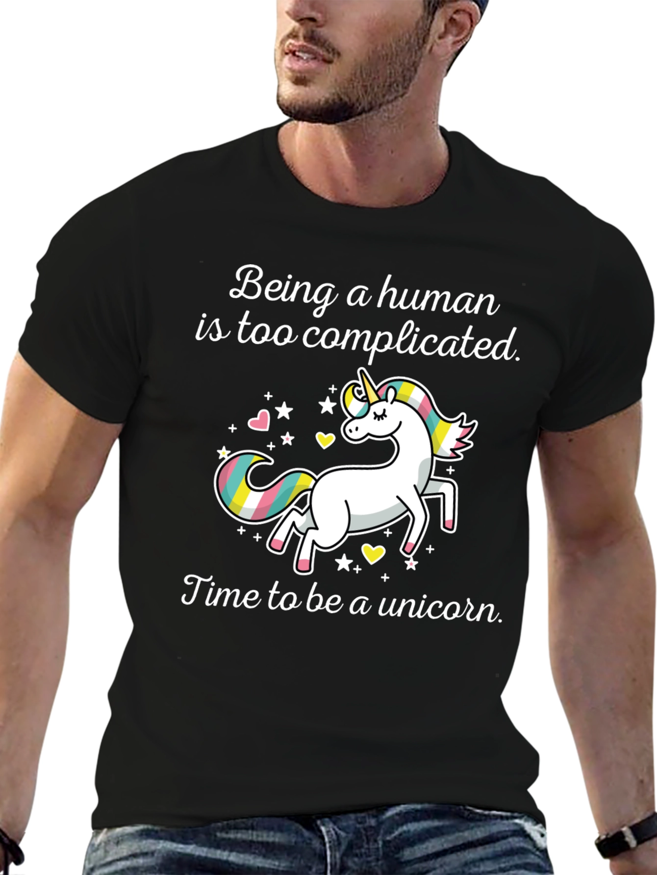 Black Unicorn Graphic Tee: Being Human is Too Complicated T-Shirt view 6
