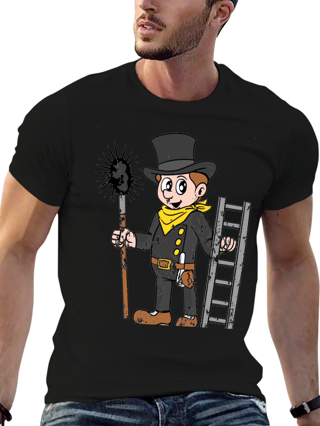 Black Chimney Sweep Cartoon Graphic T-Shirt view 6