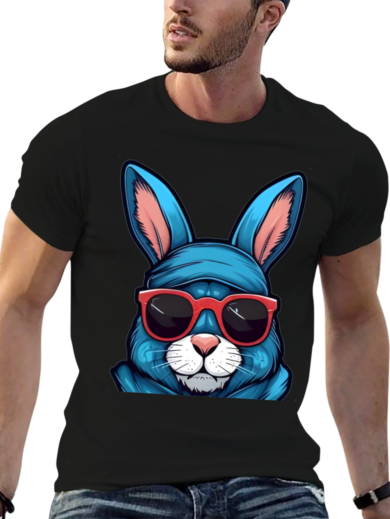 Black Cool Blue Bunny T-Shirt view 6