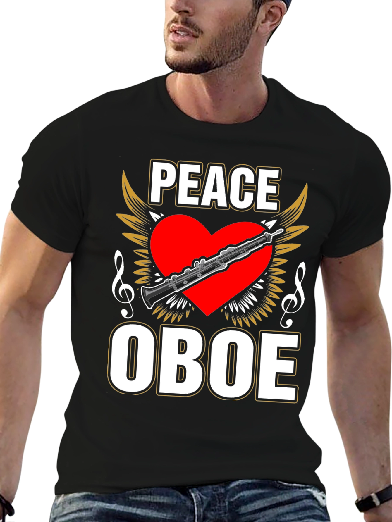 Black Peace Oboe T-Shirt, Music Lover Tee view 6