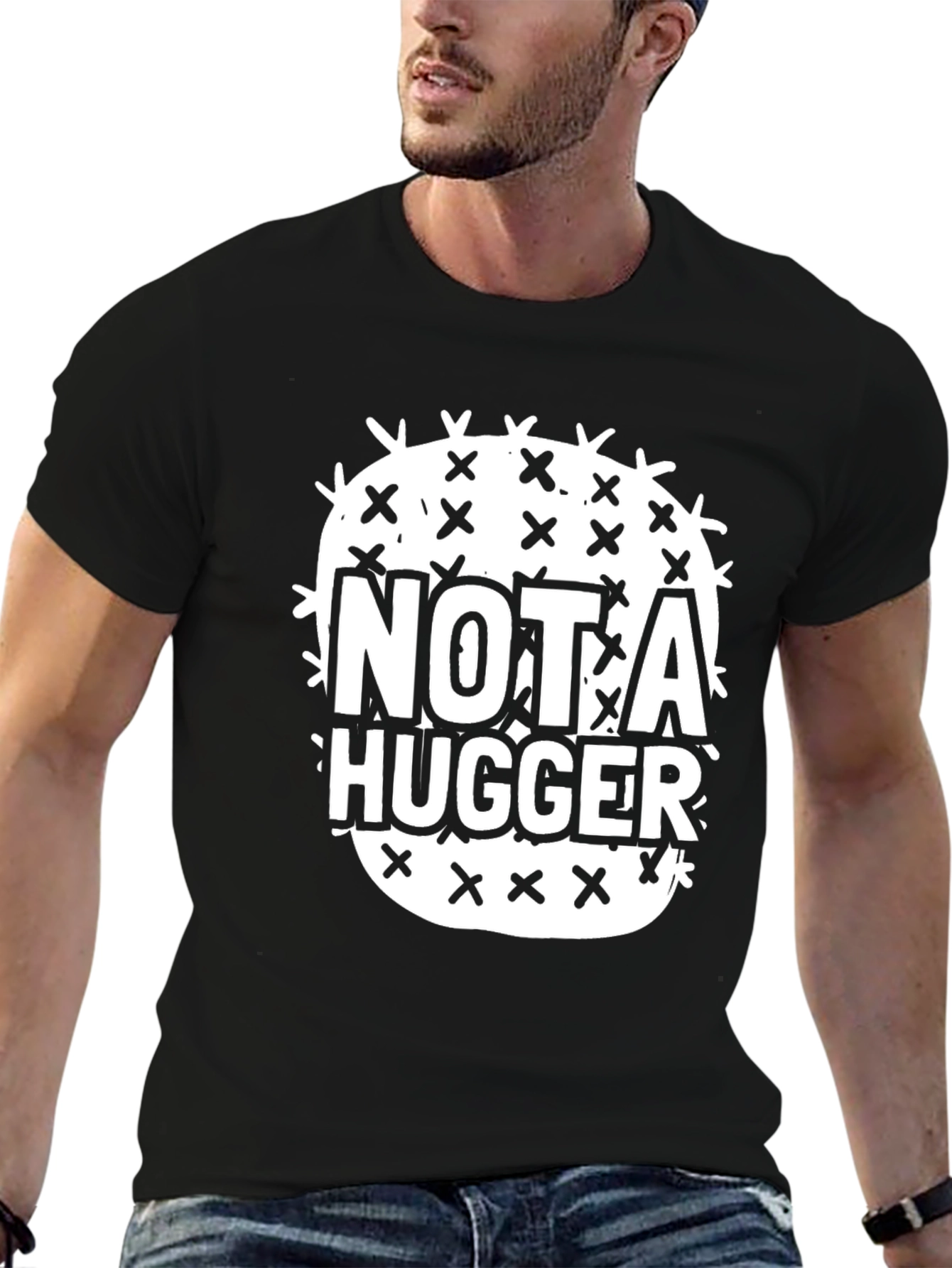 Black Not A Hugger Cactus Graphic Tee - Soft Cotton Blend Shirt view 6