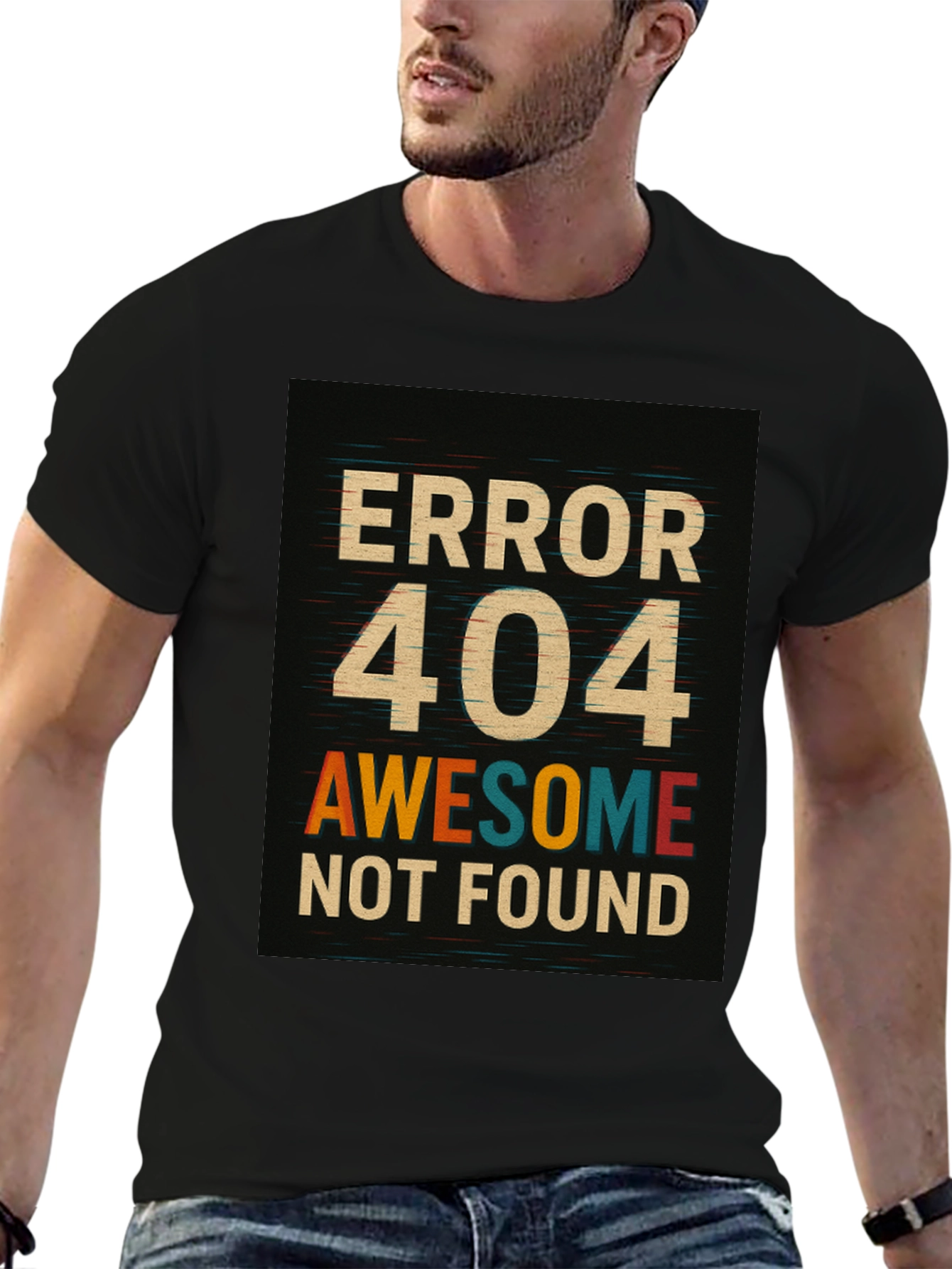 Black Error 404 Awesome Not Found Black T-Shirt view 6