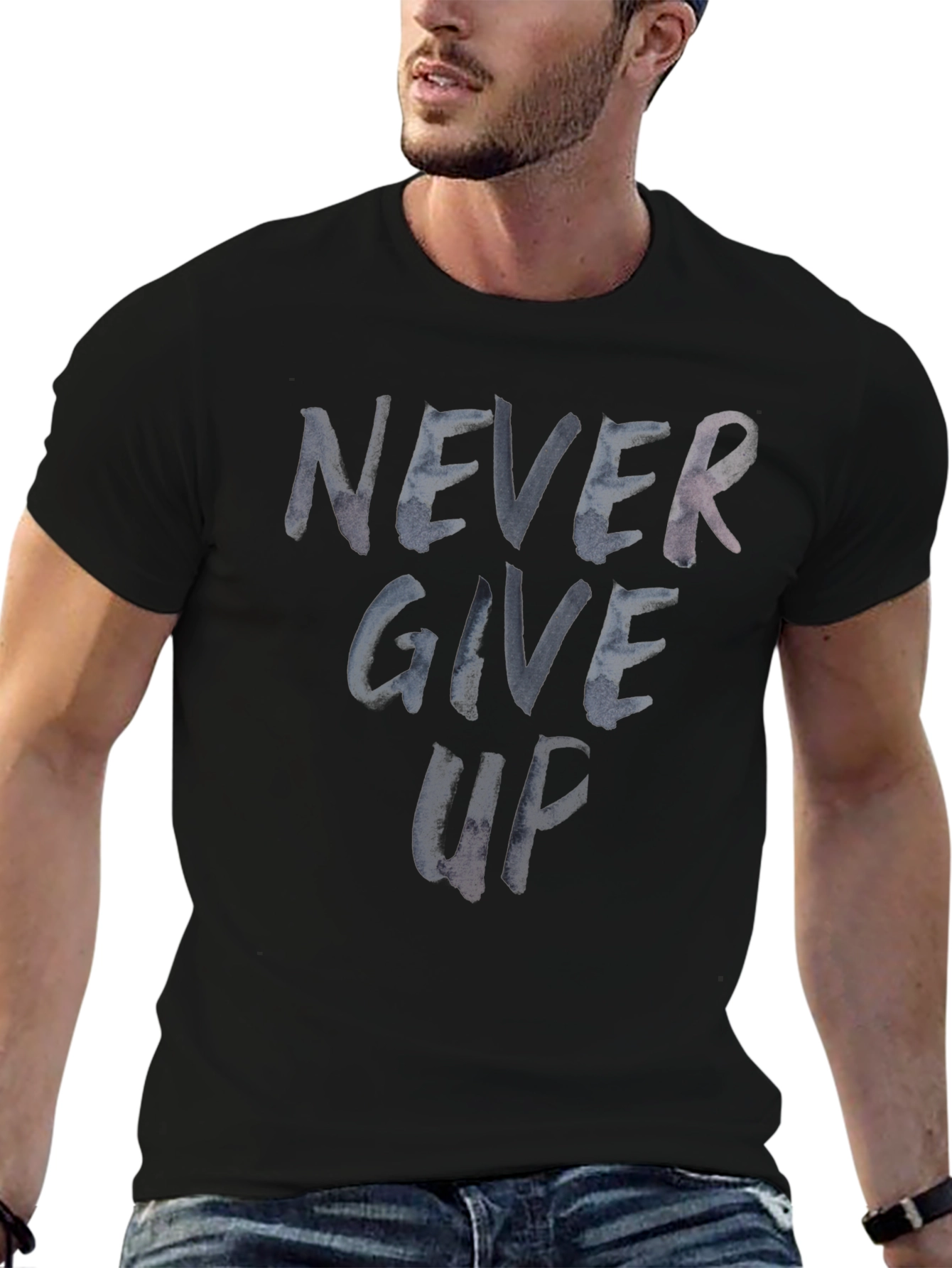 Black Never Give Up Graphic Print T-Shirt view 6