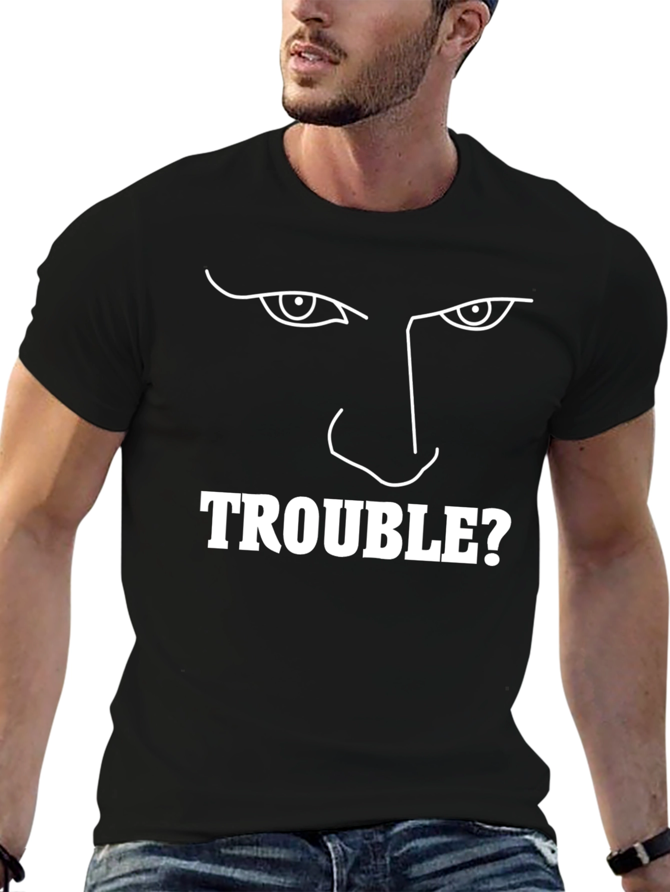 Black Trouble? Graphic Print Crew Neck Tee view 6