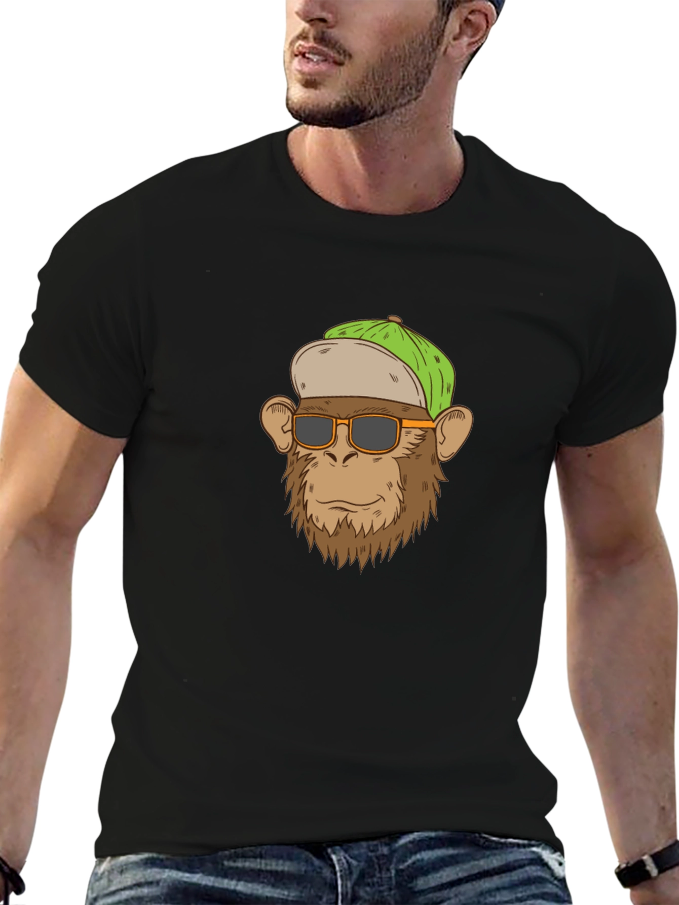 Black Monkey Face T-Shirt with Hat and Shades - Funny Ape Tee view 6