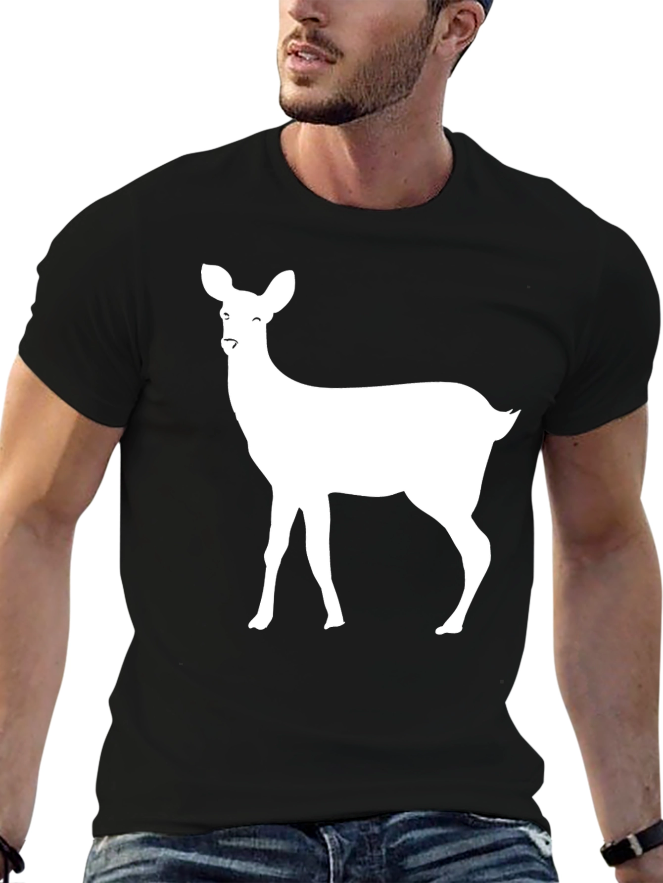 Black Deer Graphic Tee - Stylish Black Cotton T-Shirt view 6