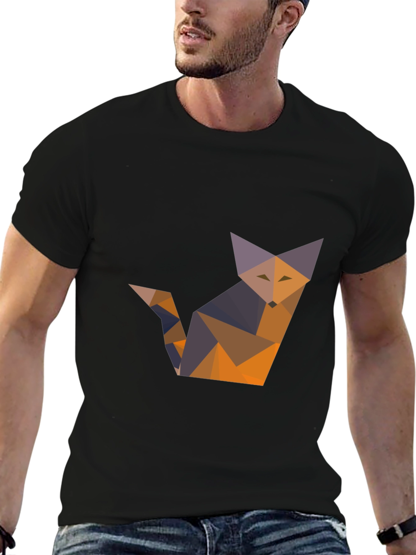 Black Geometric Fox T-Shirt - Modern Graphic Tee view 6
