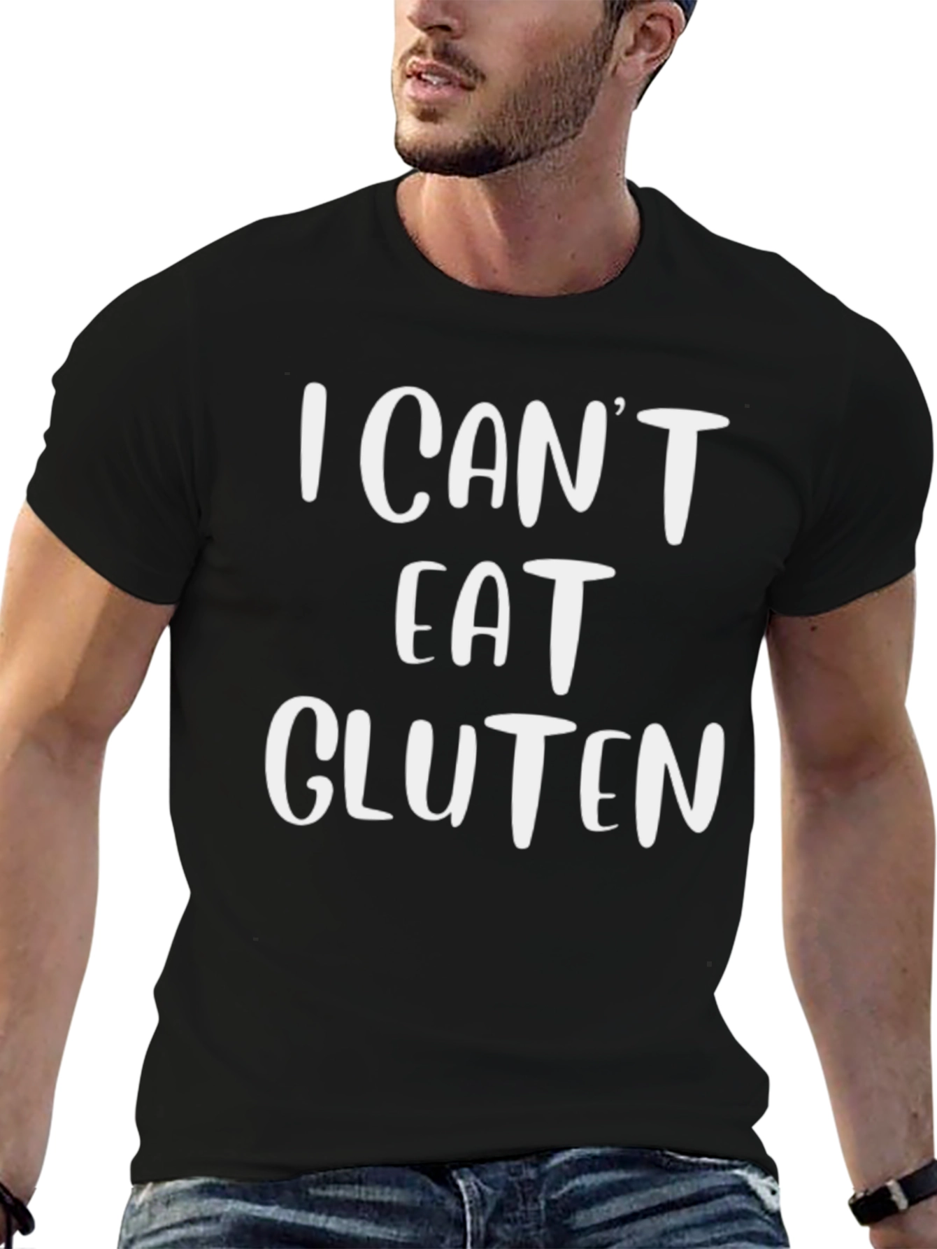 Black I Can't Eat Gluten Graphic Tee - Unisex Black T-Shirt view 6