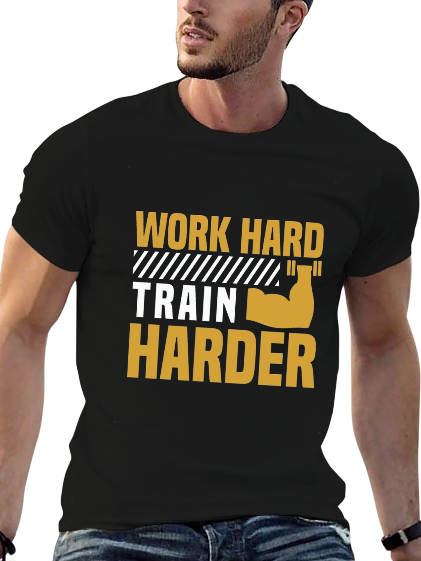 Black Work Harder Train Harder Gym T-Shirt view 6