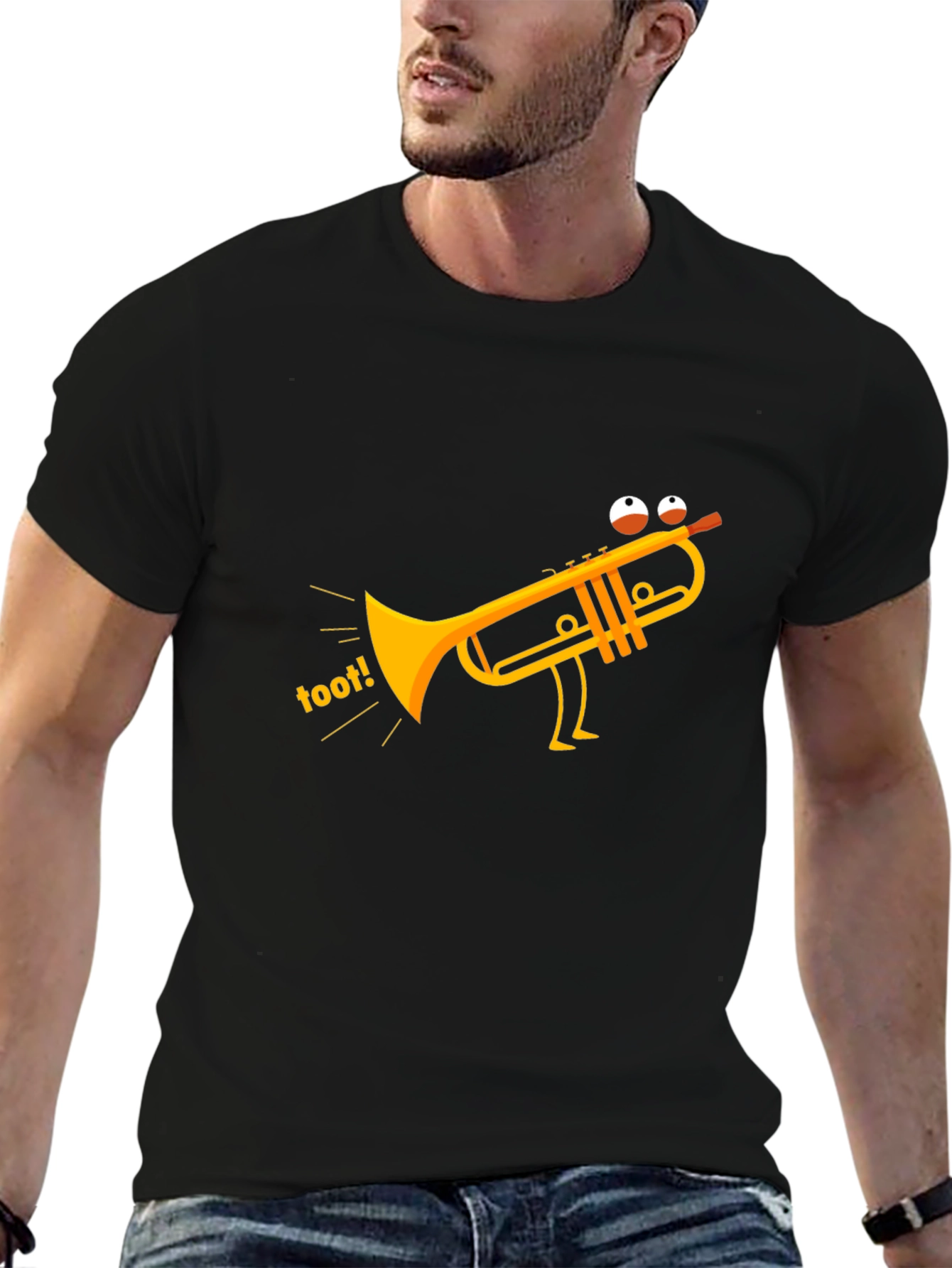 Black Funny Toot Trumpet Black T-Shirt view 6