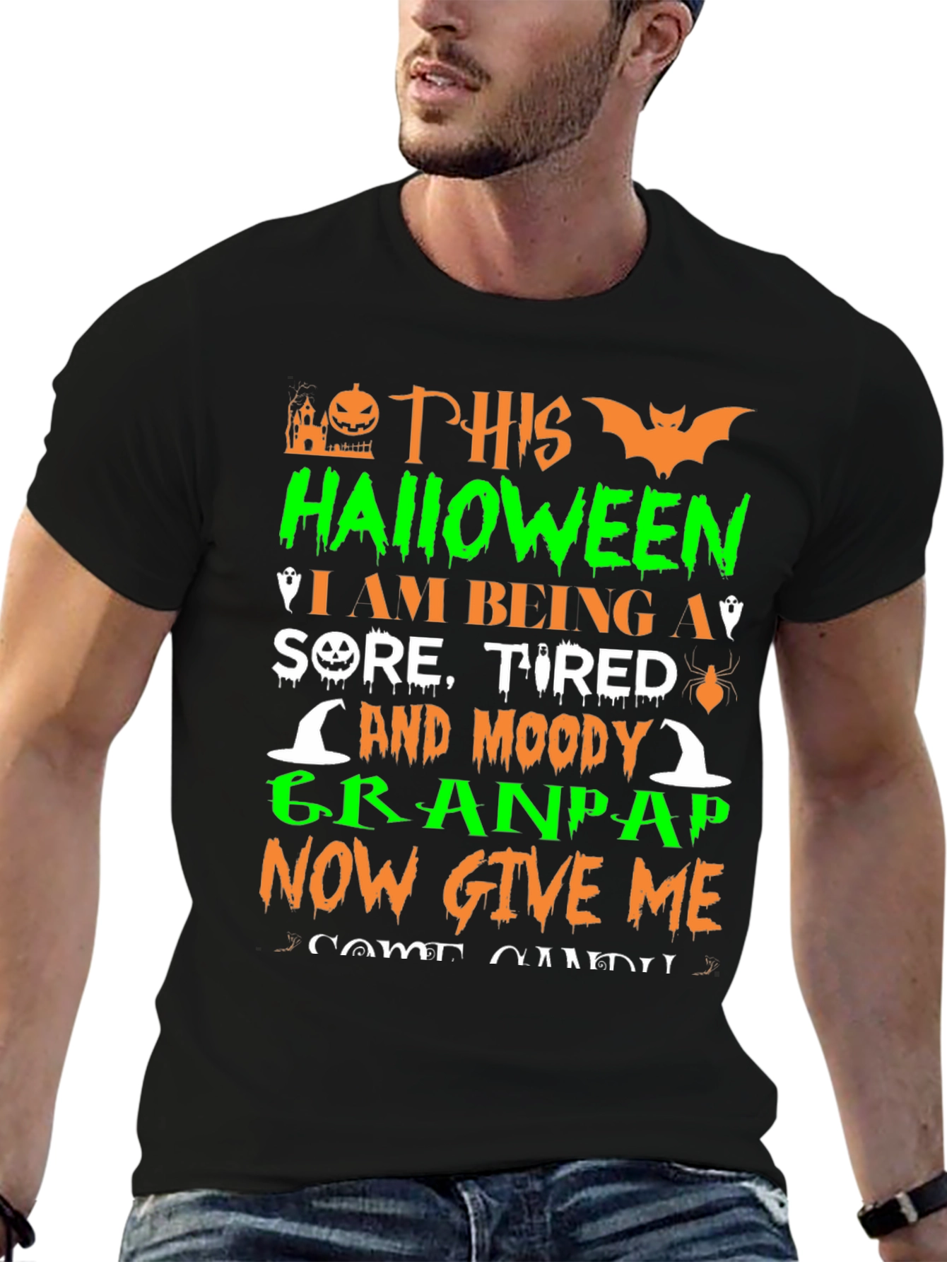 Black Funny Halloween Grandpap T-Shirt view 6