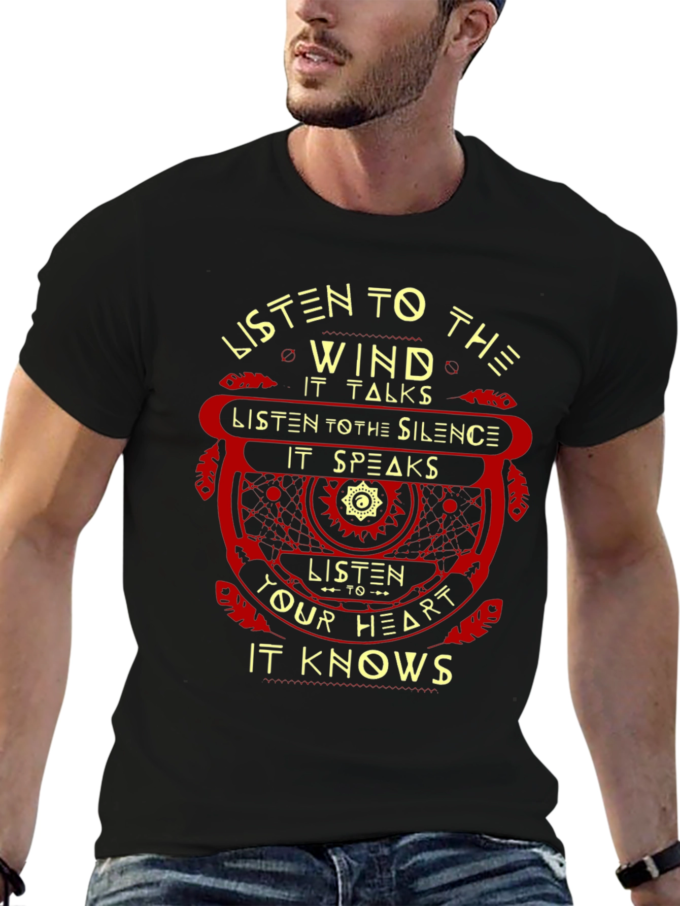 Black Listen To The Wind Graphic T-Shirt view 6