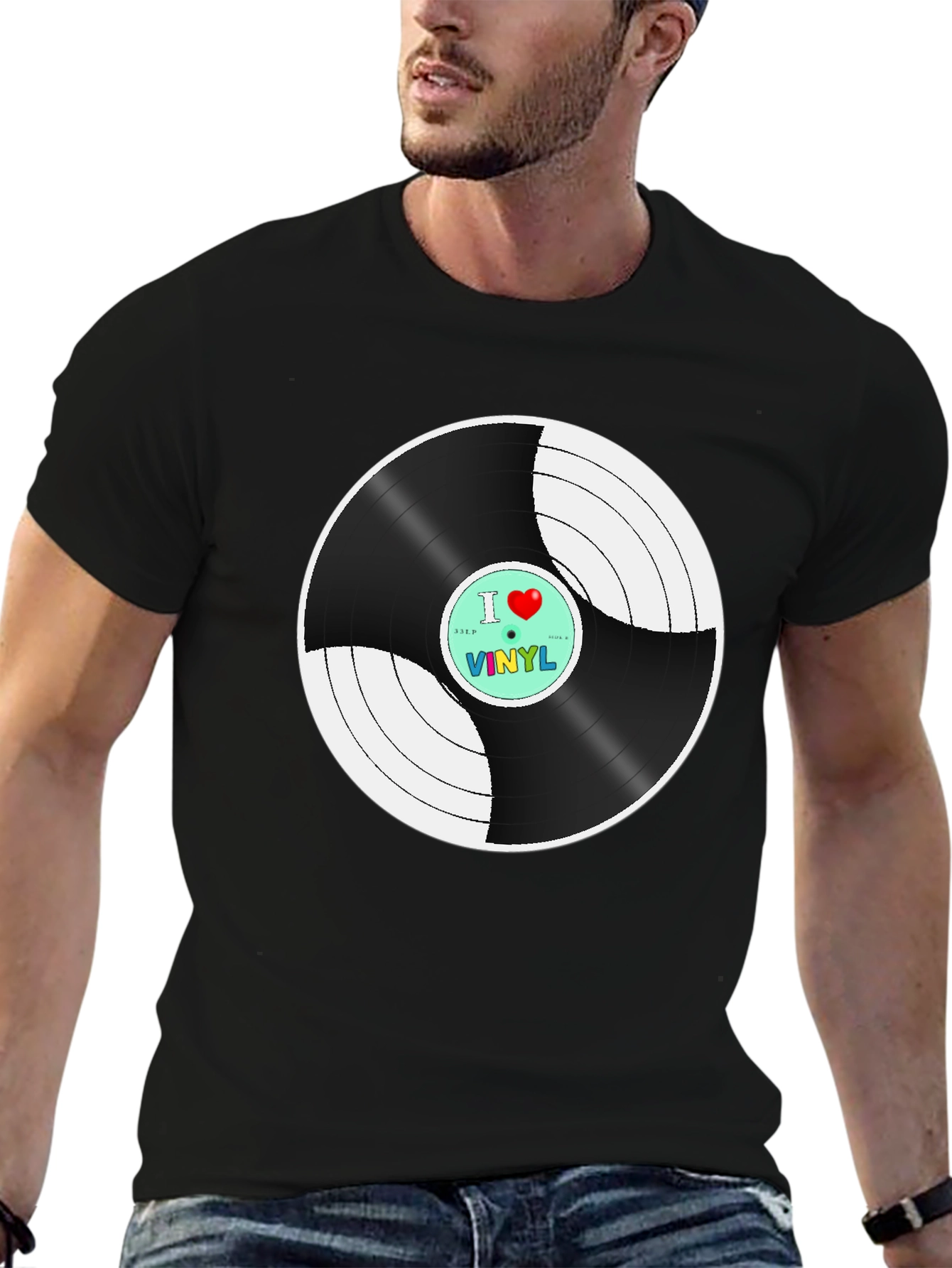 Black I Heart Vinyl Graphic T-Shirt - Classic Retro Music Tee view 6