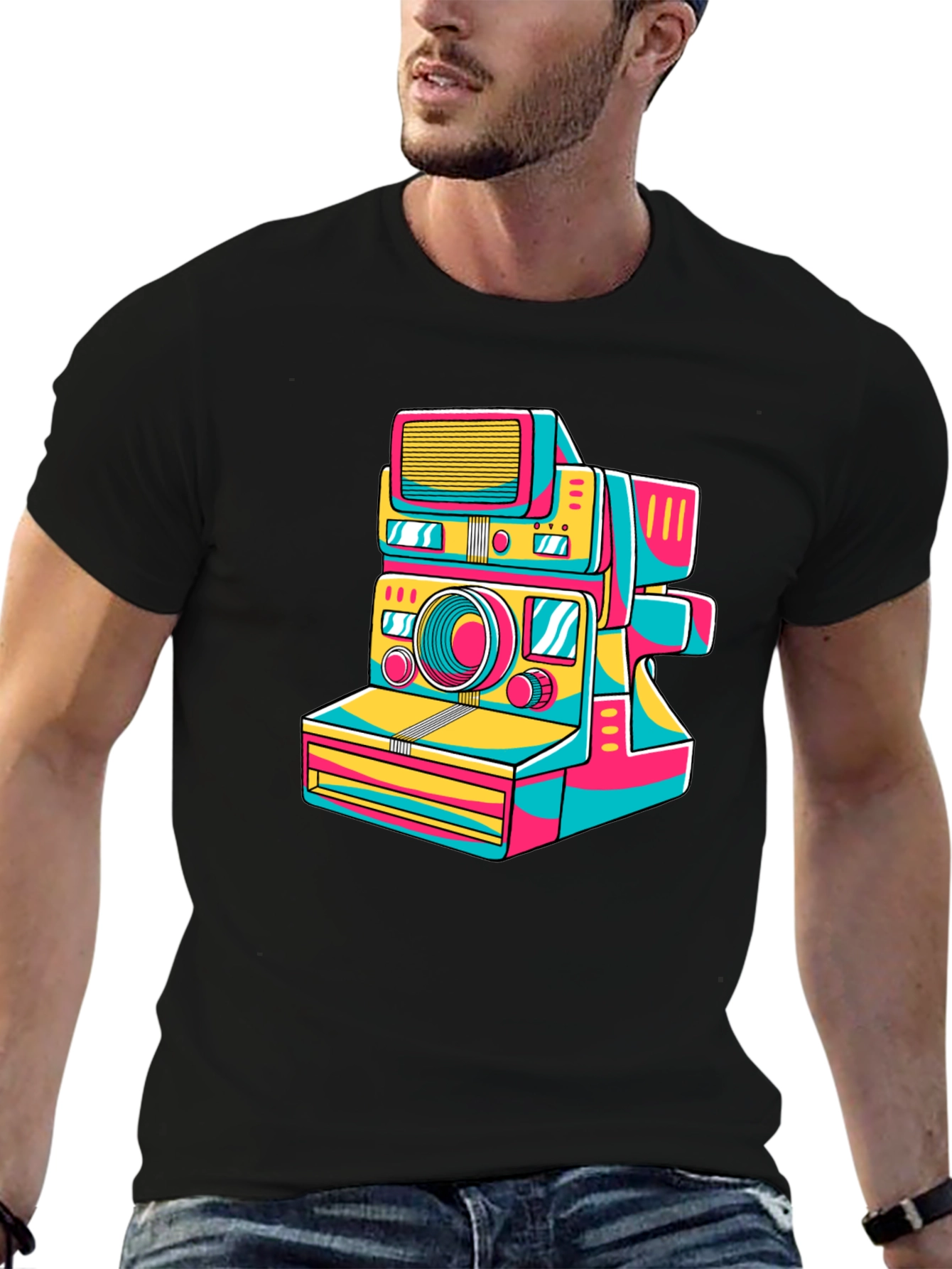 Black Retro Camera Graphic Tee - Stylish Black T-Shirt view 6