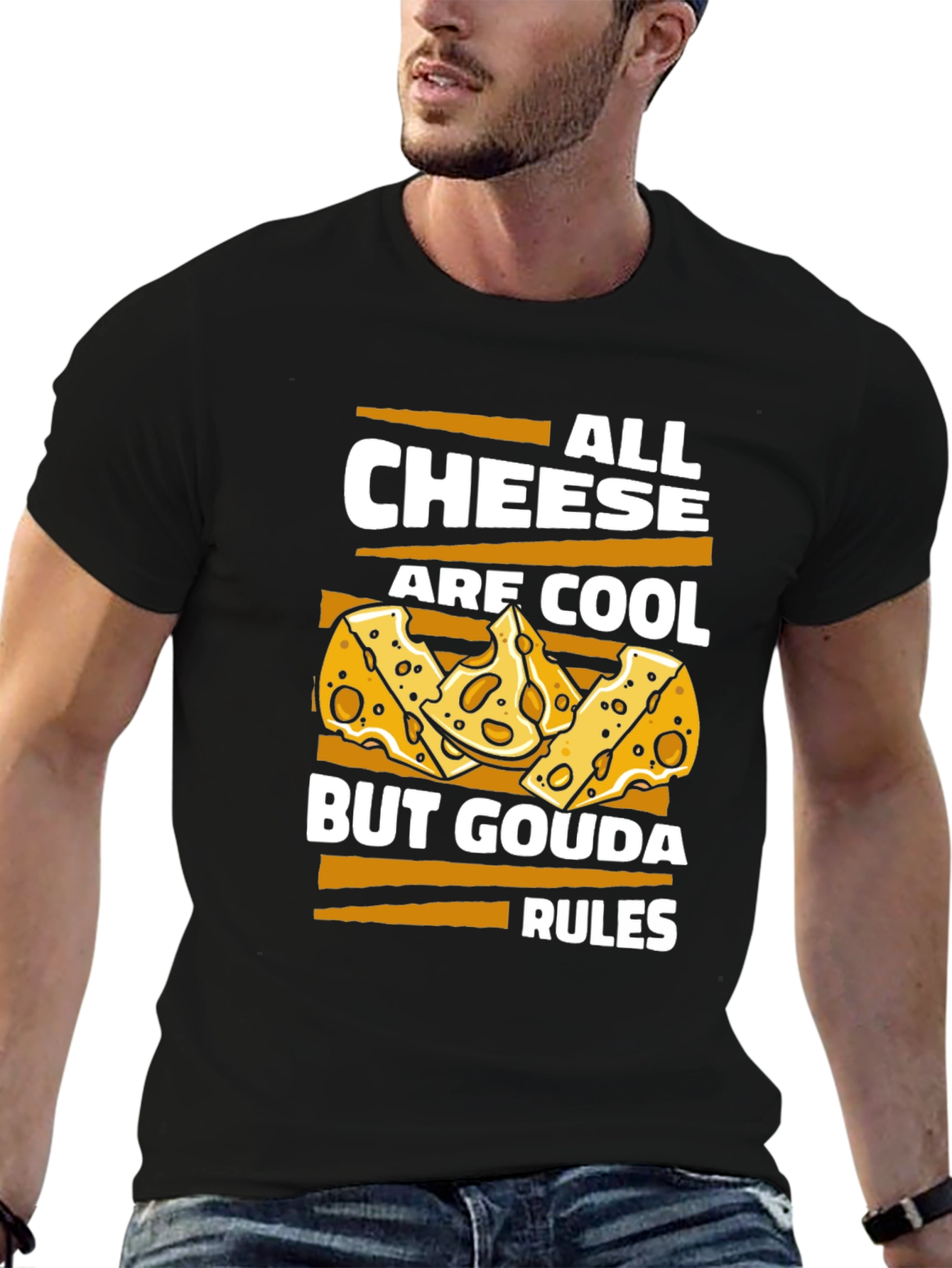 Black Cheese Lover T-Shirt - Gouda Rules view 6
