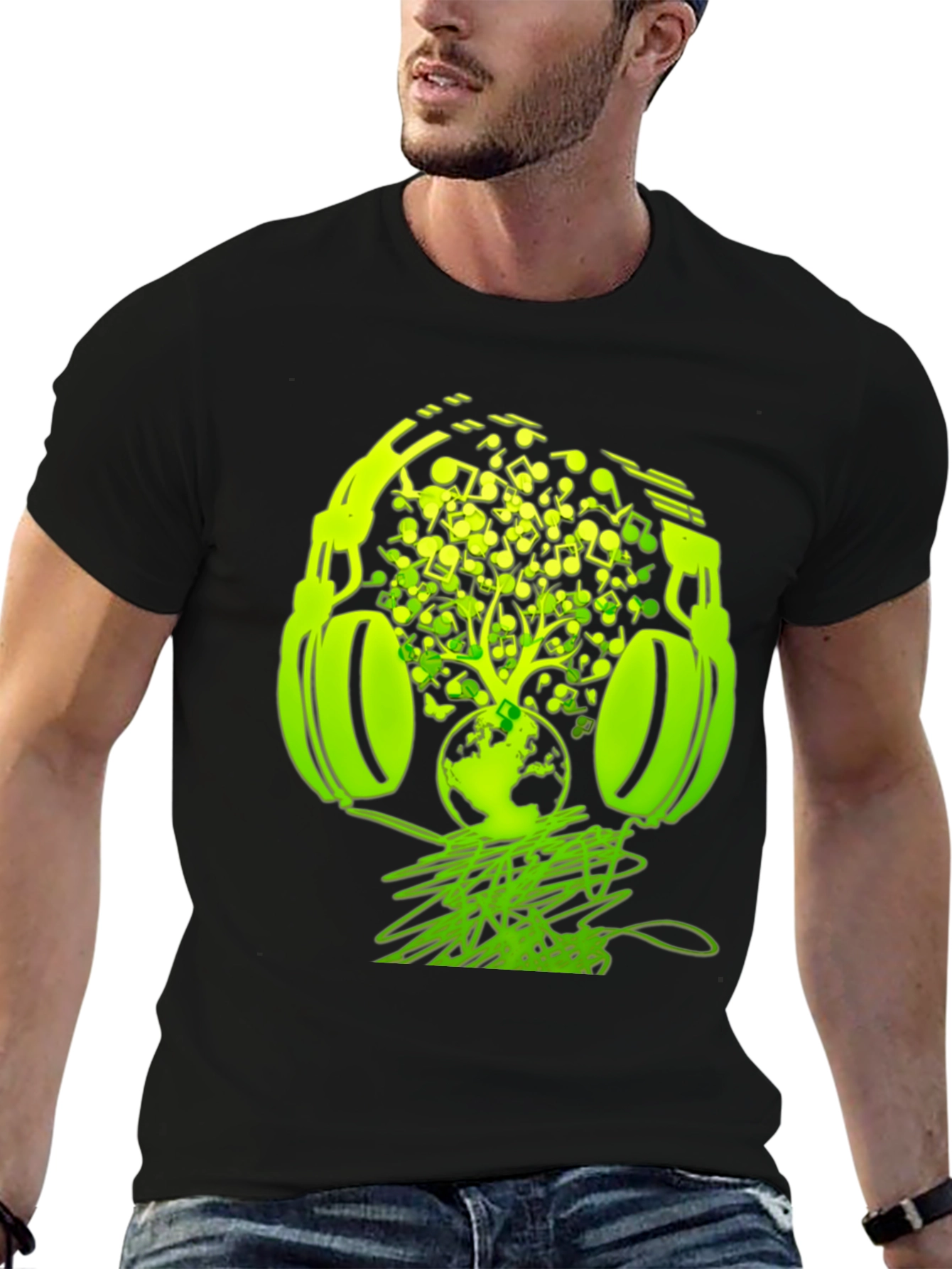 Black Earth Beats T-Shirt: Music Headphones Graphic Tee view 6
