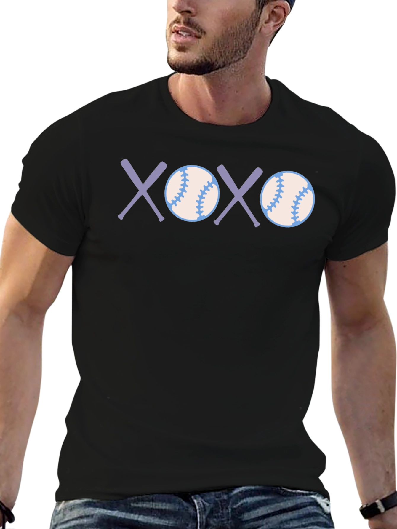 Black Baseball XOXO Graphic Tee - Soft Cotton Casual T-Shirt view 6