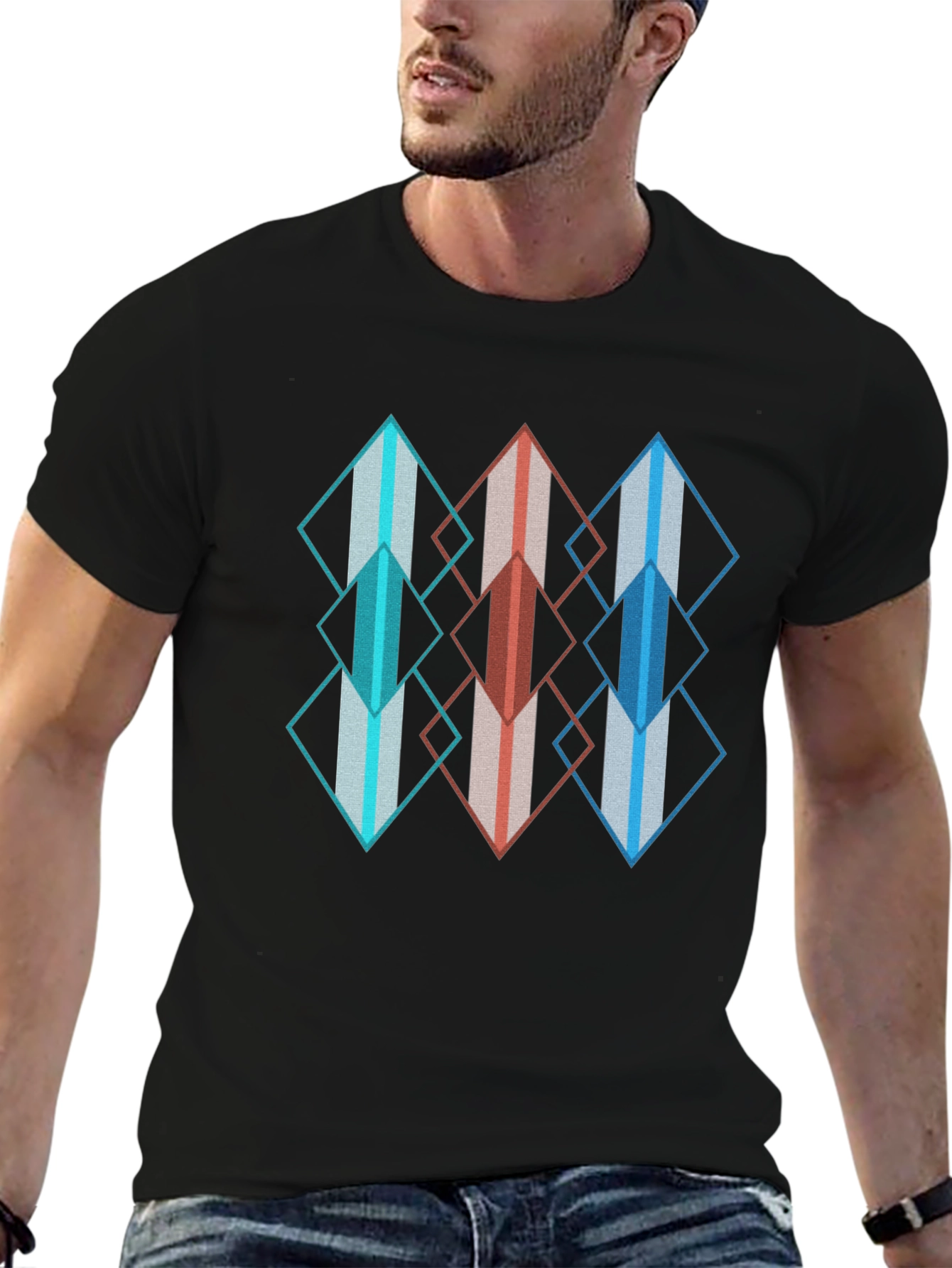 Black Geometric Diamond Pattern T-Shirt view 6